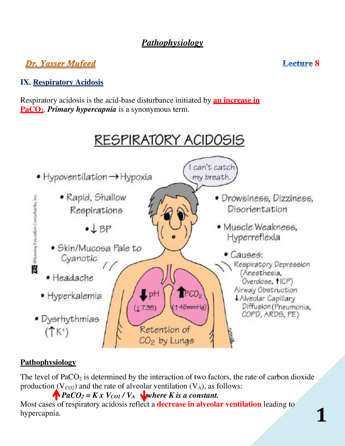 IX. Respiratory Acidosis - Pathophysiology 8 IX. Respiratory Acidosis ...