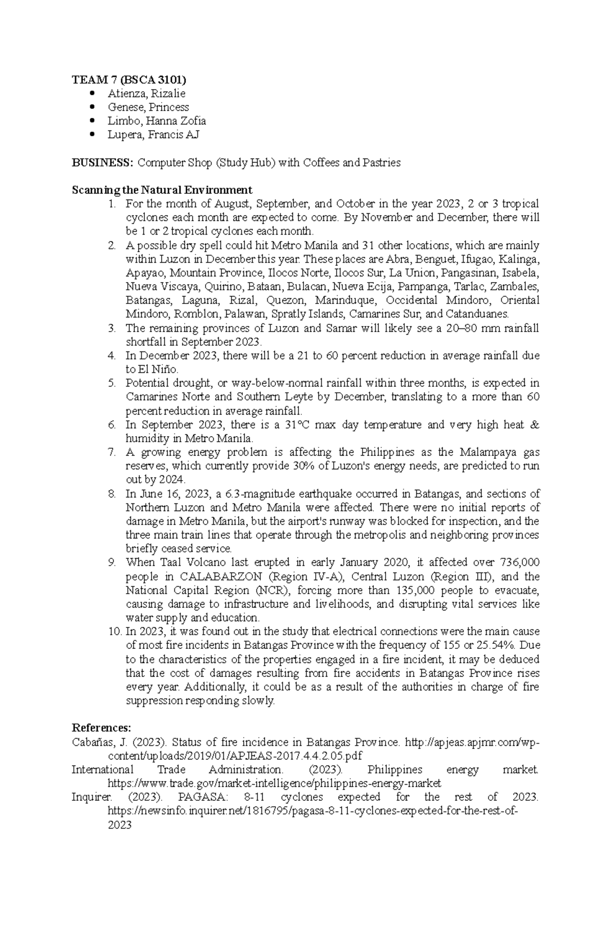 External-Analysis - Example of External Analysis - TEAM 7 (BSCA 3101 ...