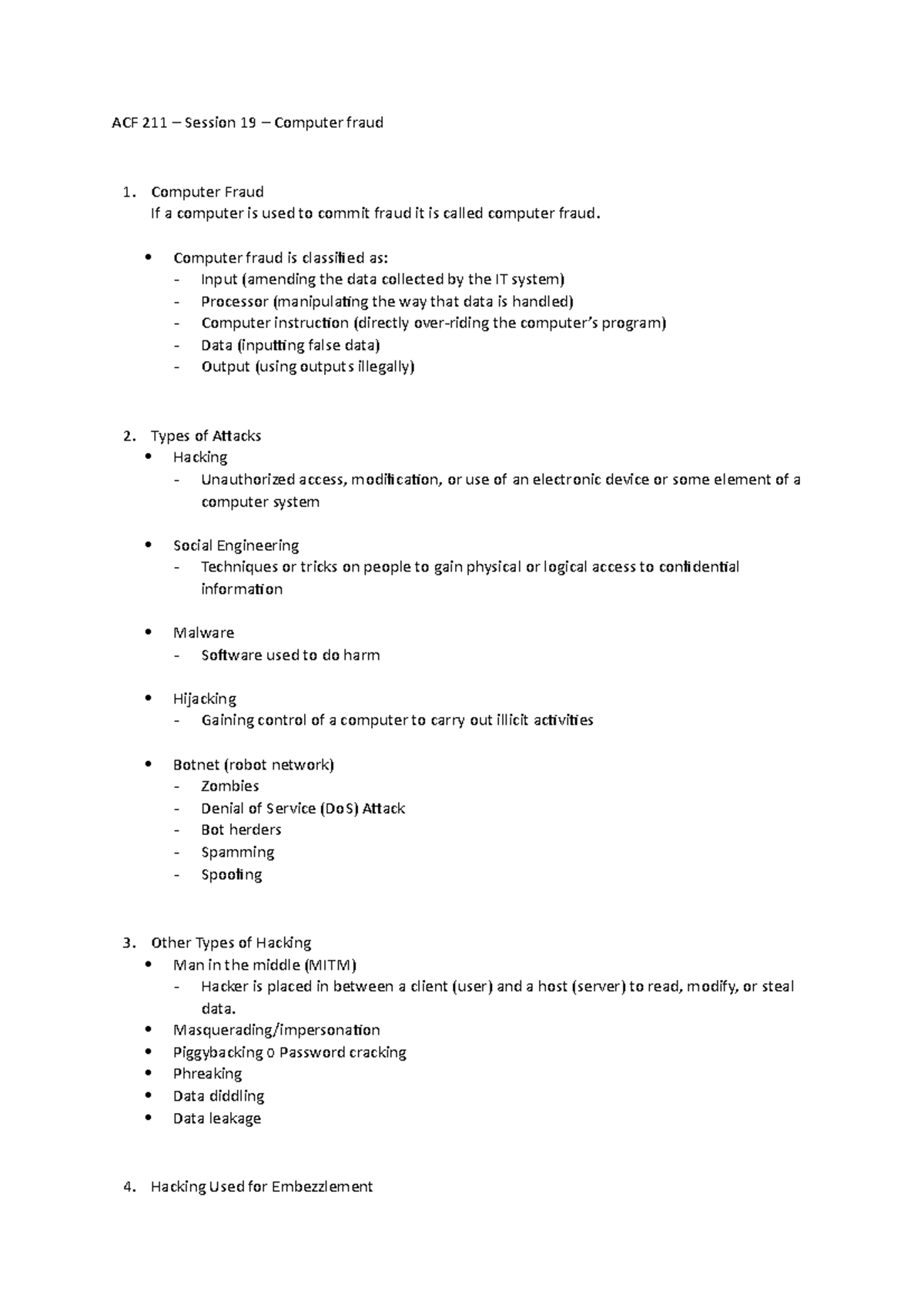 Session 19 - Lecture notes 19 - ACF 211 – Session 19 – Computer fraud ...