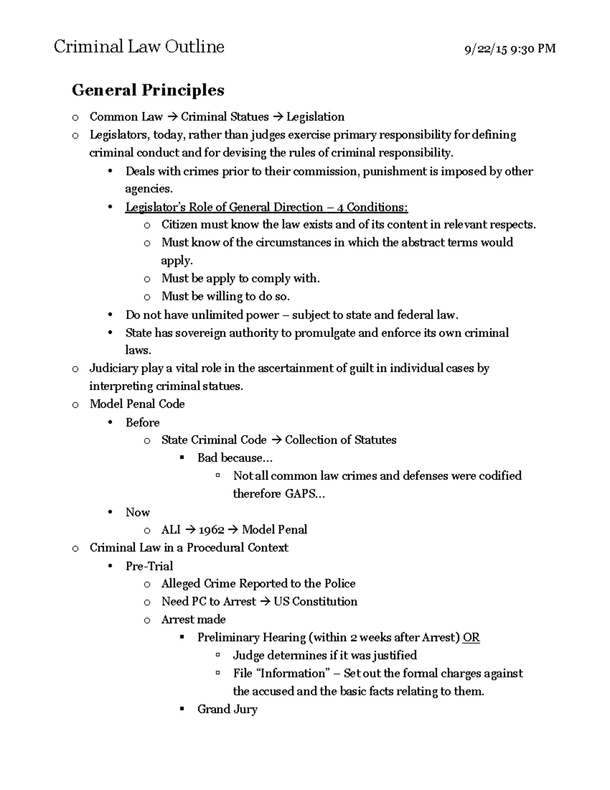 Criminal Law Outline Ball - Criminal Law Outline 9/22/15 9:30 PM