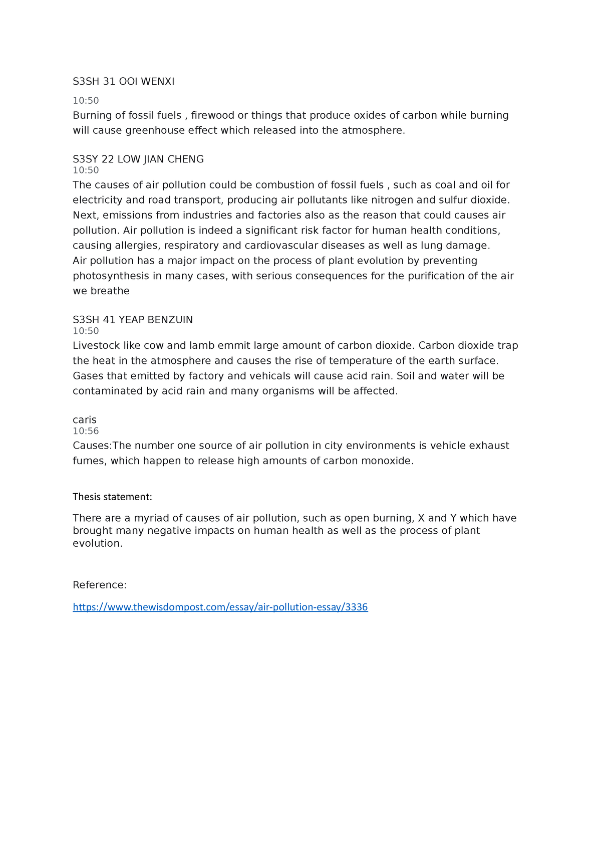 Cause and effect points - S3SH 31 OOI WENXI 10: Burning of fossil fuels ...