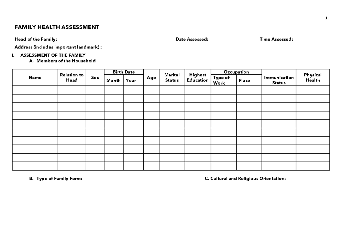 Activity 2 Family Health Assessment FORM Set B in PDF - FAMILY HEALTH ...