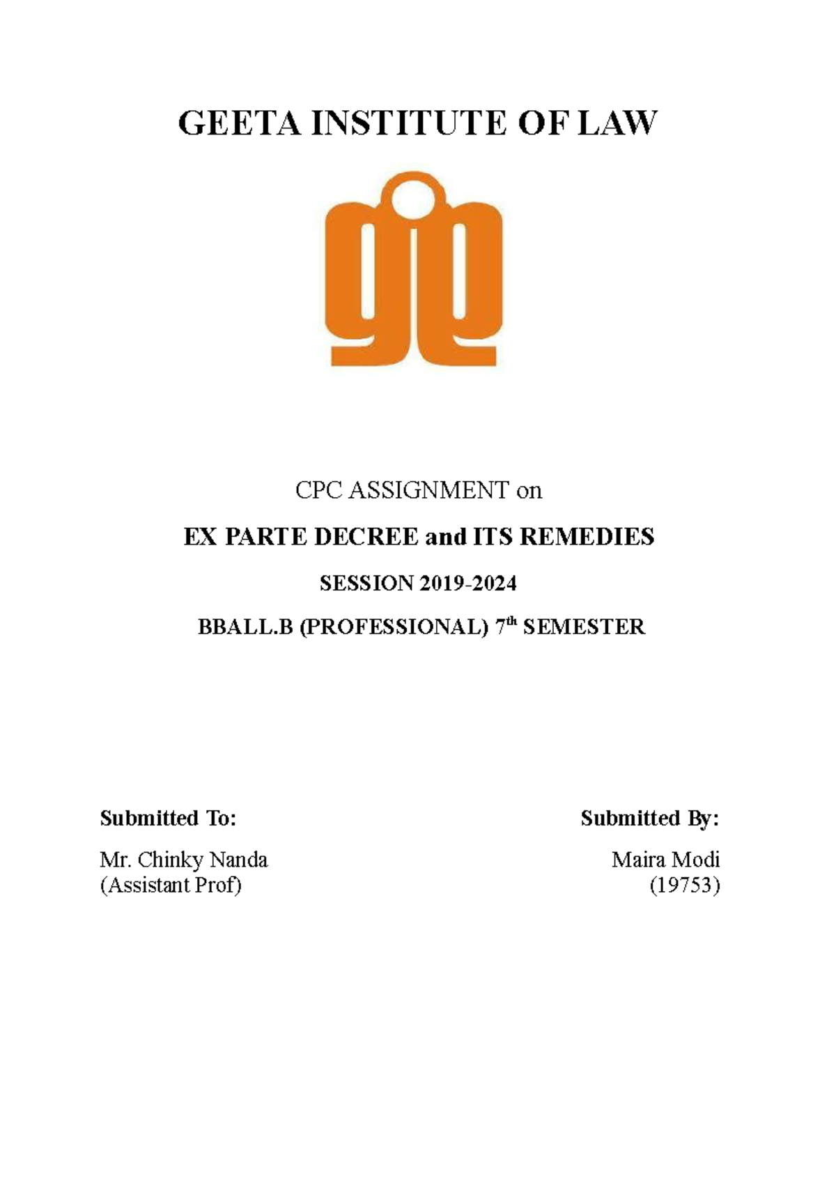 CPC ASS - these are assignment notes - GEETA INSTITUTE OF LAW CPC ...