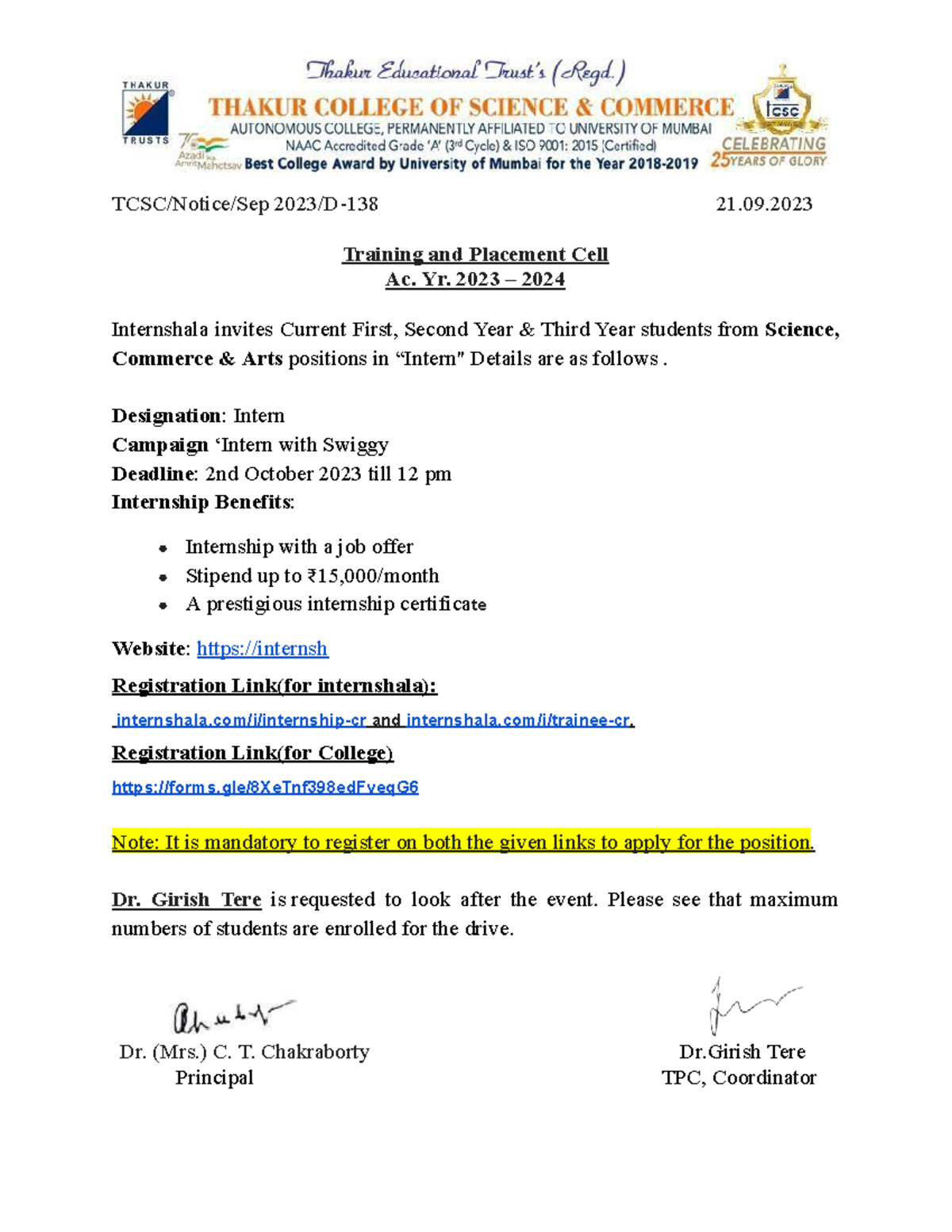 notice of room assignment csc august 20 2023