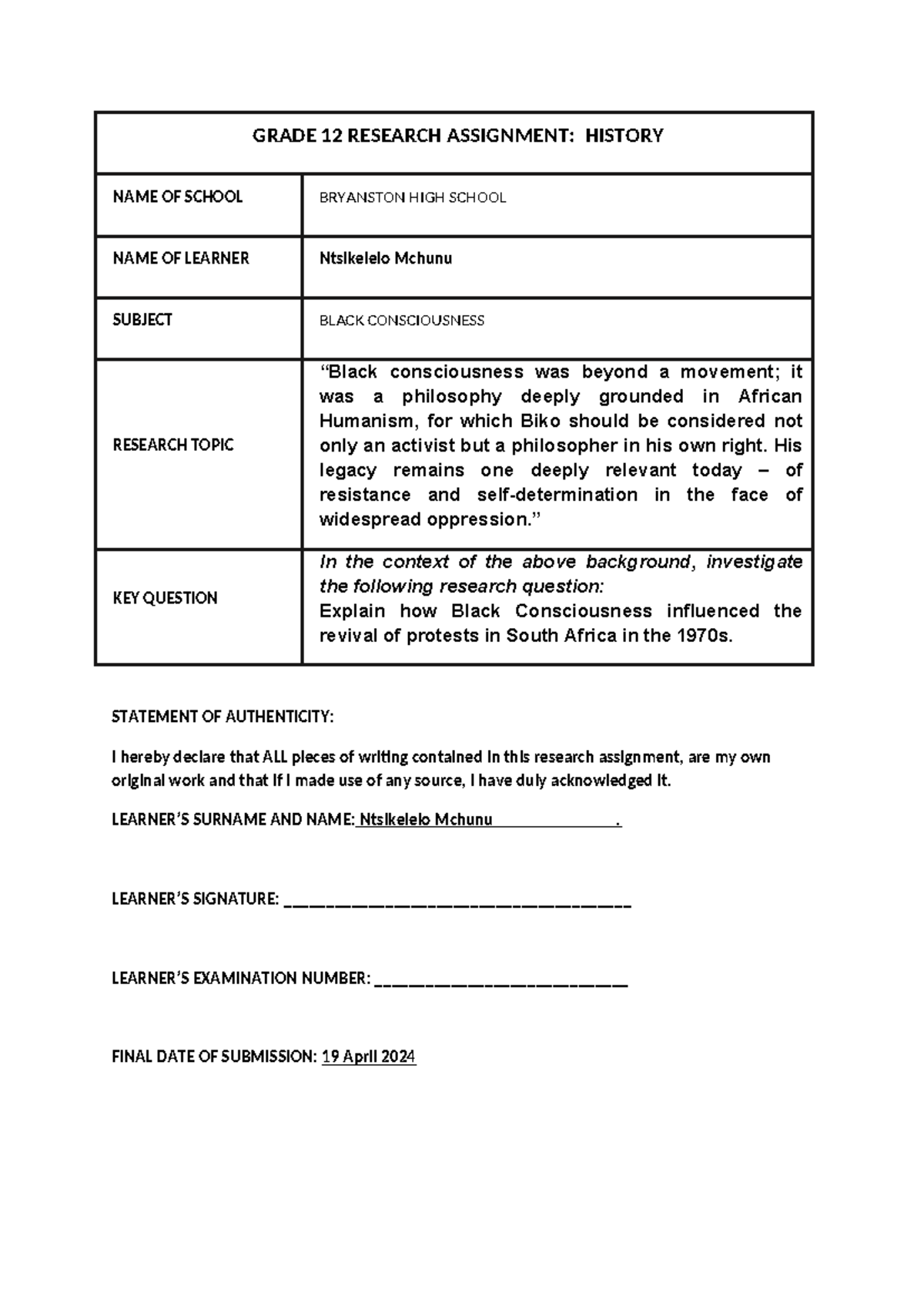 grade 12 research assignment history