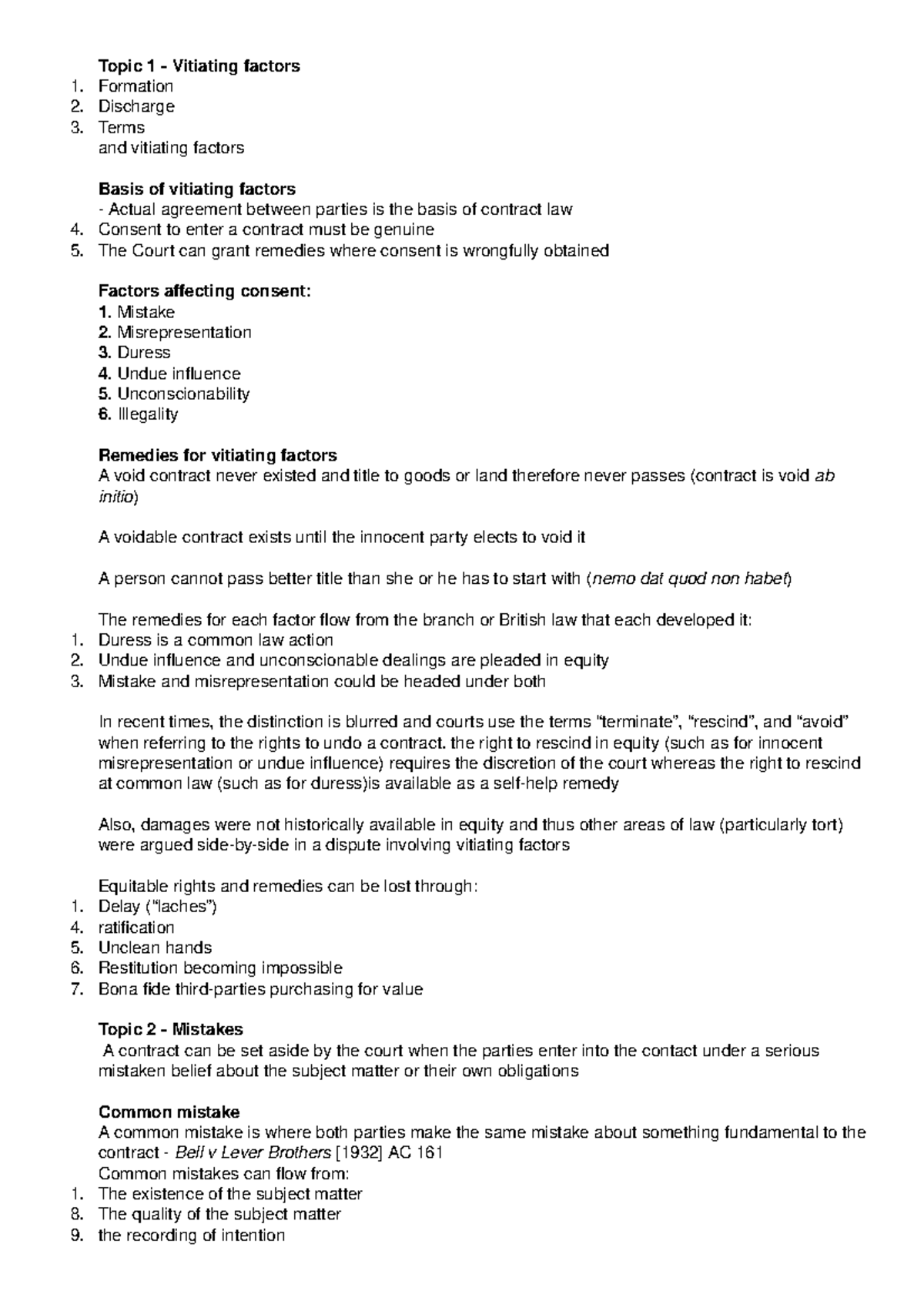 Contract 2 Notes Topic 1 Vitiating Factors 1 2 3 And Vitiating Factors Basis Of Vitiating Contract 2 Notes Topic 1 Vitiating Factors 1 2 3 And Vitiating Factors Basis Of Vitiating