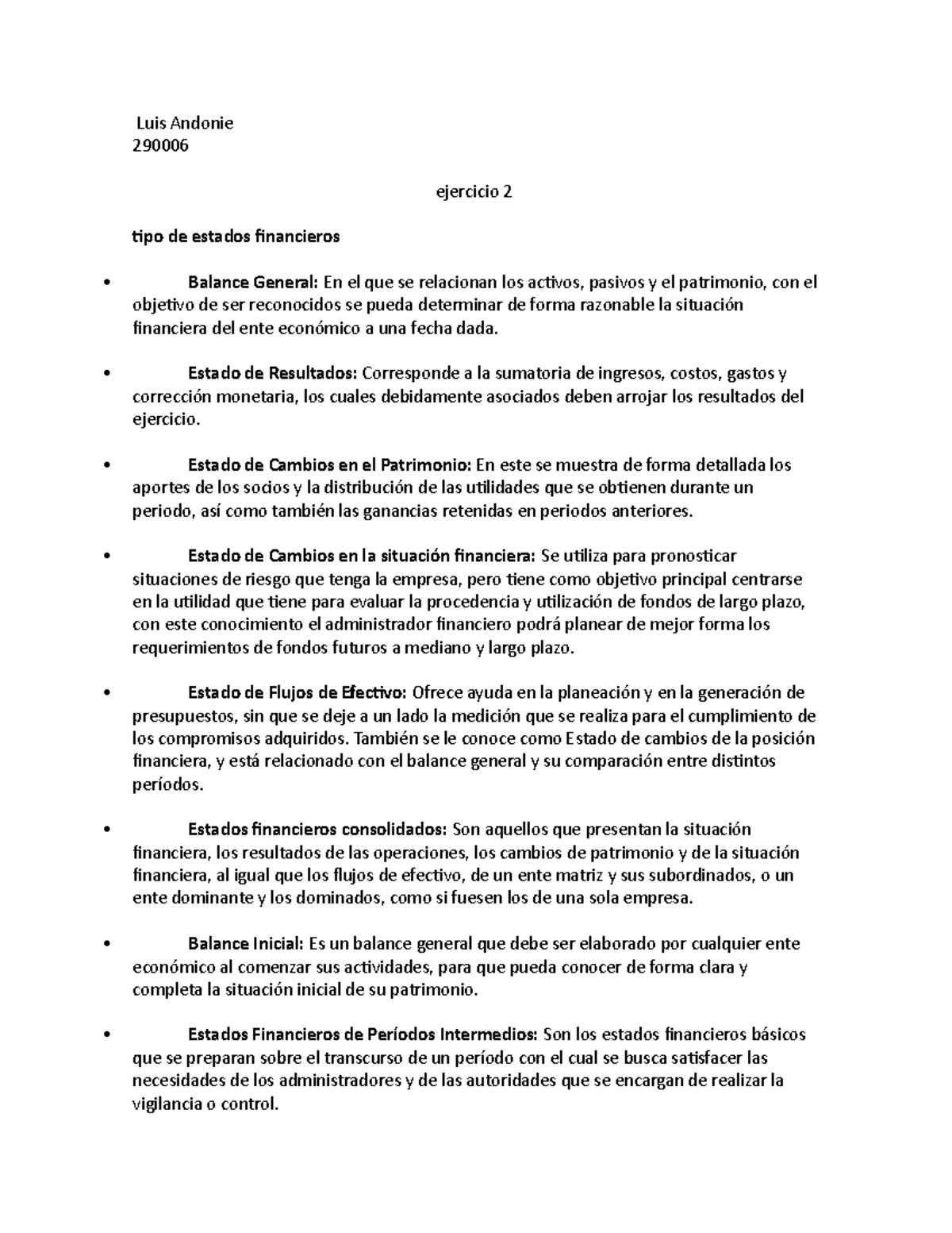 Ejercicio 2 nalisis de estados financieros - Luis Andonie 290006 ...