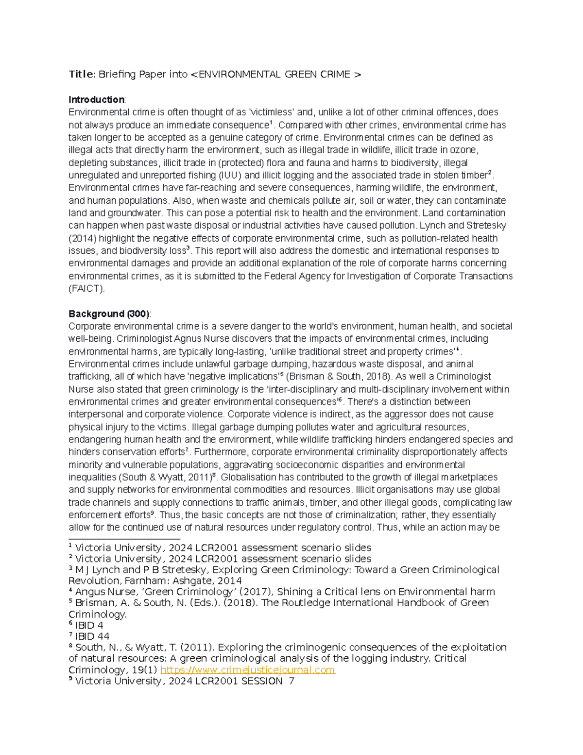 LCR2001 Assessment 2 - ASSESEMENT 2 - Title: Briefing Paper into - Studocu