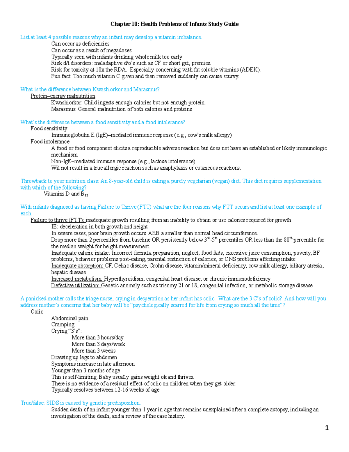 Ch 10 - Lecture/Book/ATI Chapter notes - Chapter 10: Health Problems of ...