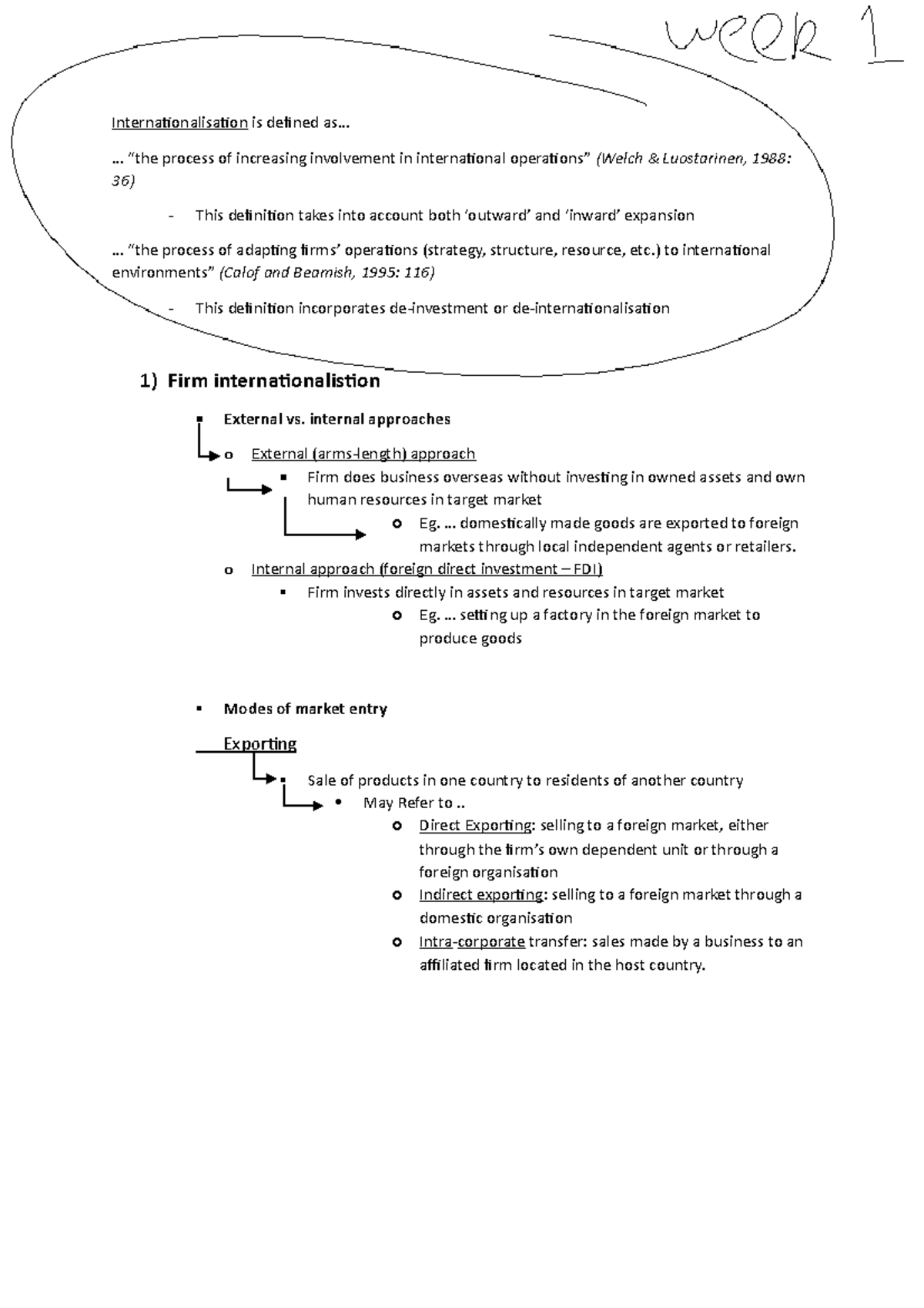BSB119 Week Two Lecture Notes - Internationalisation is defined as ...
