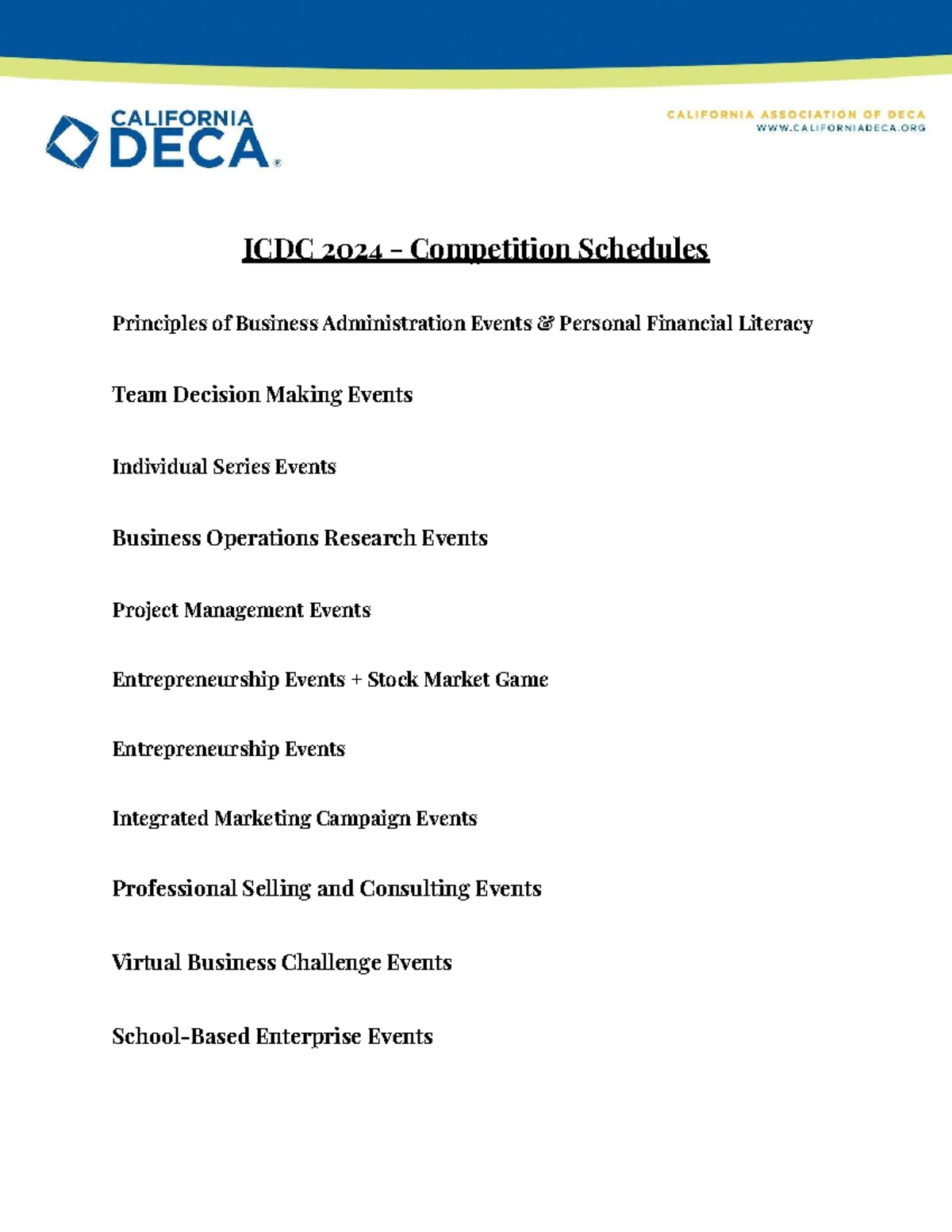 2024 Compiled List of Event Schedules.docx ICDC 2024 Competition