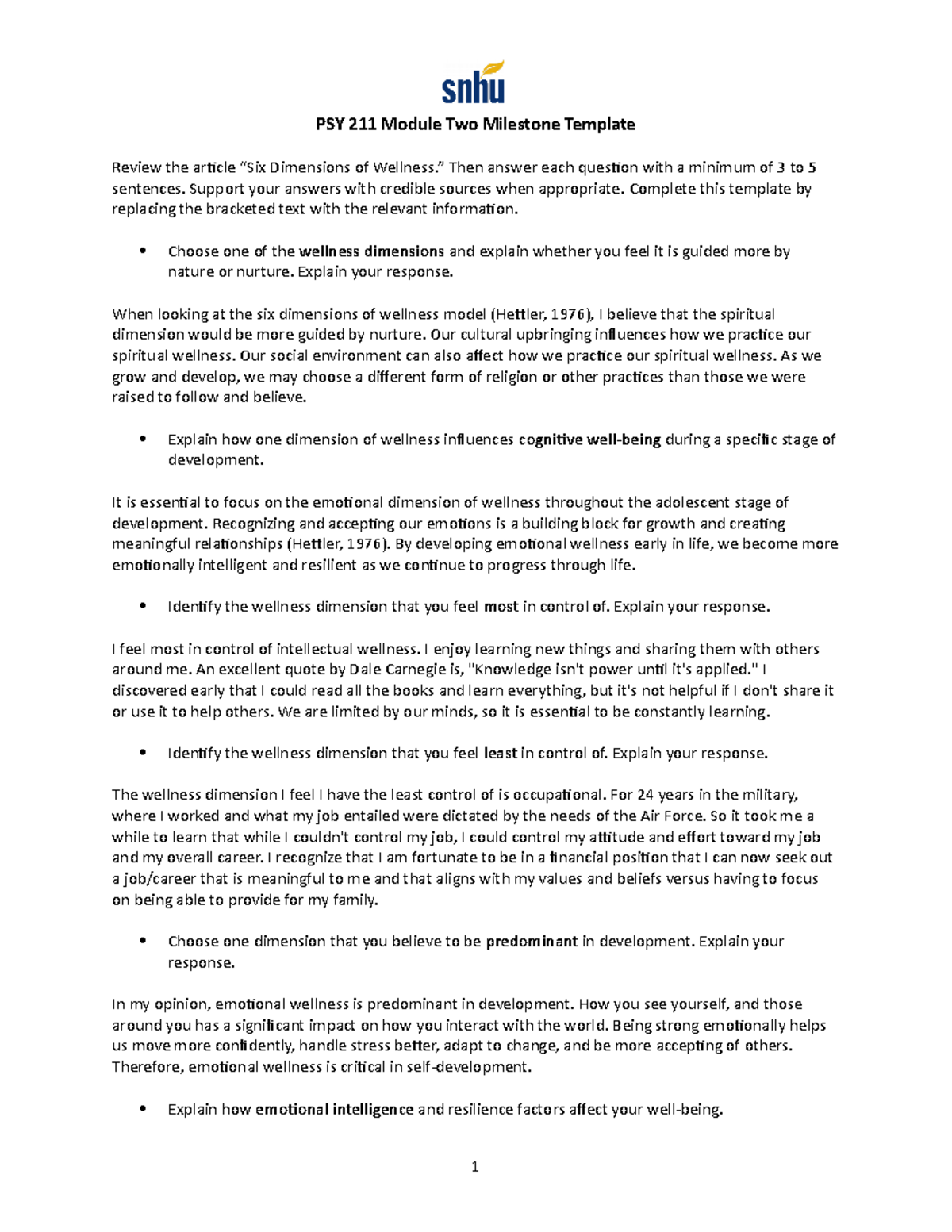 PSY-211 Module 2 Milestone - PSY 211 Module Two Milestone Template ...