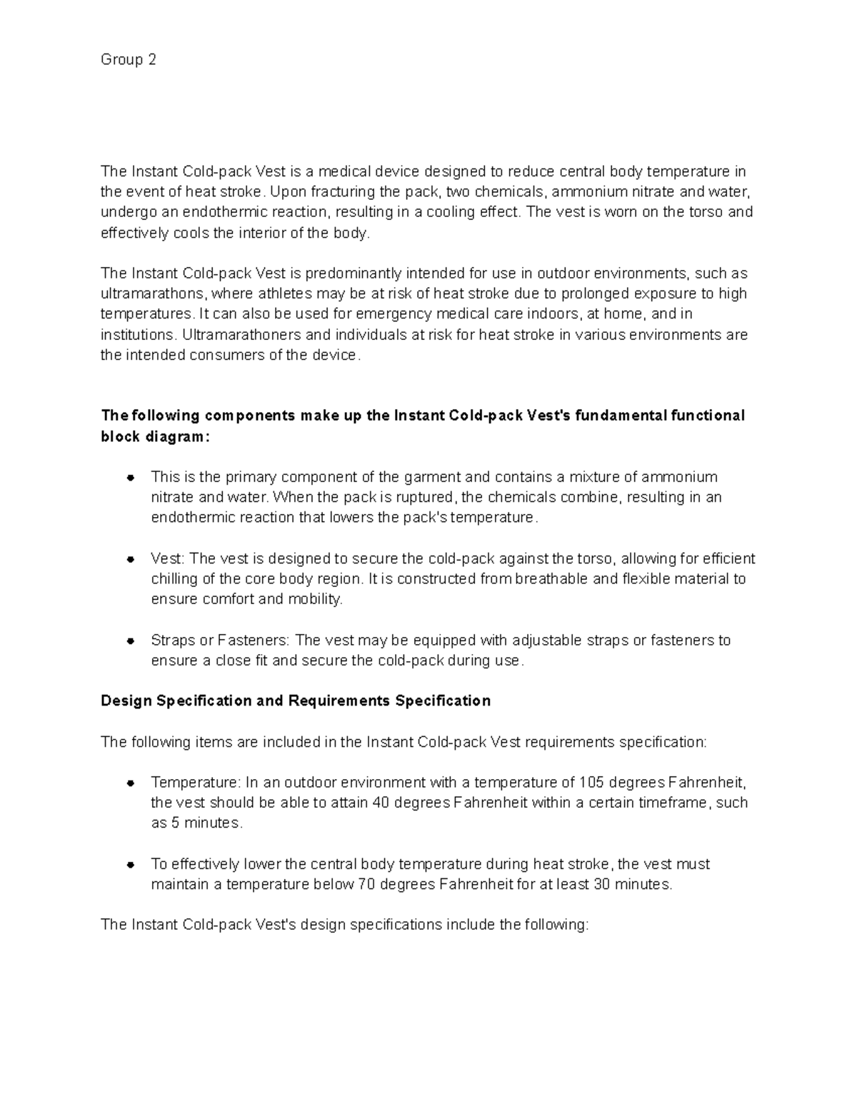 Device Abstract The Instant Coldpack Vest is a medical device