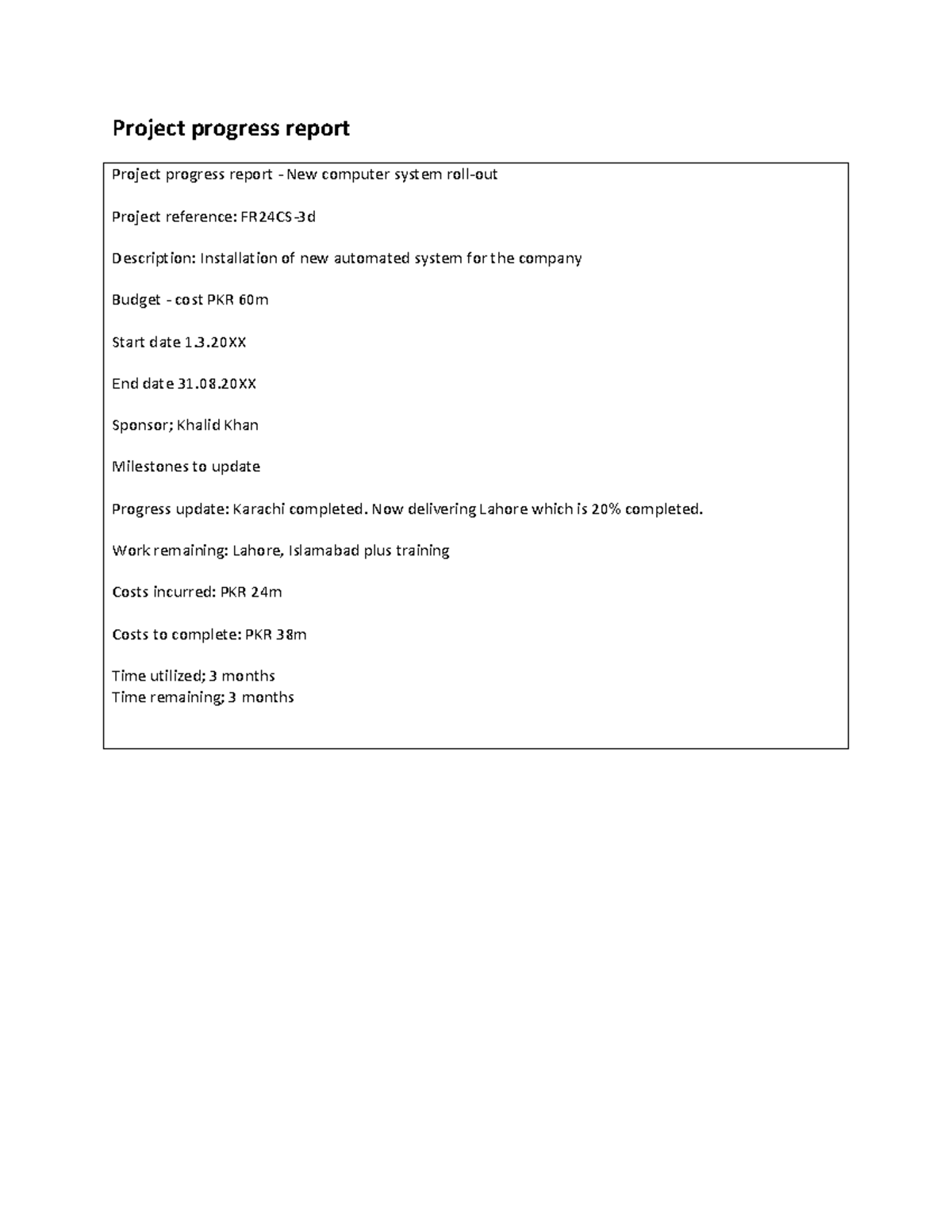 PRC 1 Reports BWCS material Project progress report Project