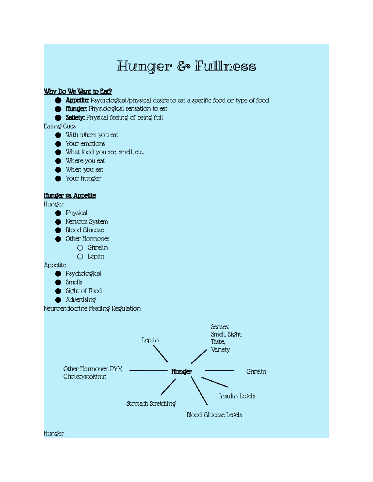 Hunger Fullness - Lecture notes - Hunger & Fullness Why Do We Want to ...