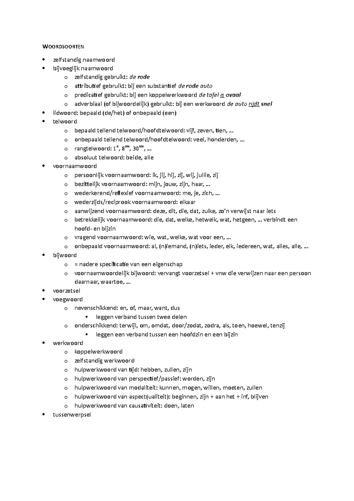 Woordsoorten Samenvatting NL Taalkunde - V0AM8B - StuDocu