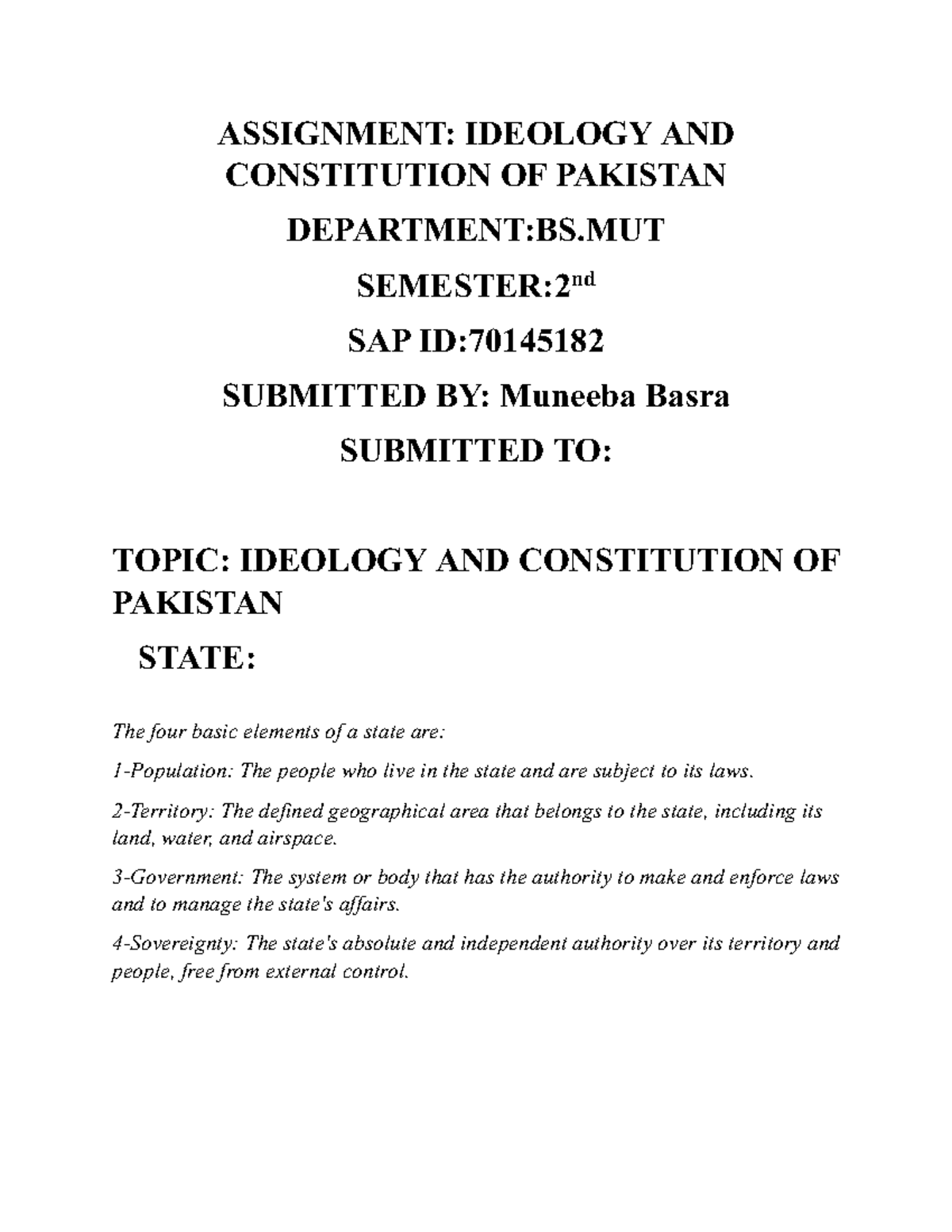 Ideology 70145182 copy-2 - ASSIGNMENT: IDEOLOGY AND CONSTITUTION OF ...