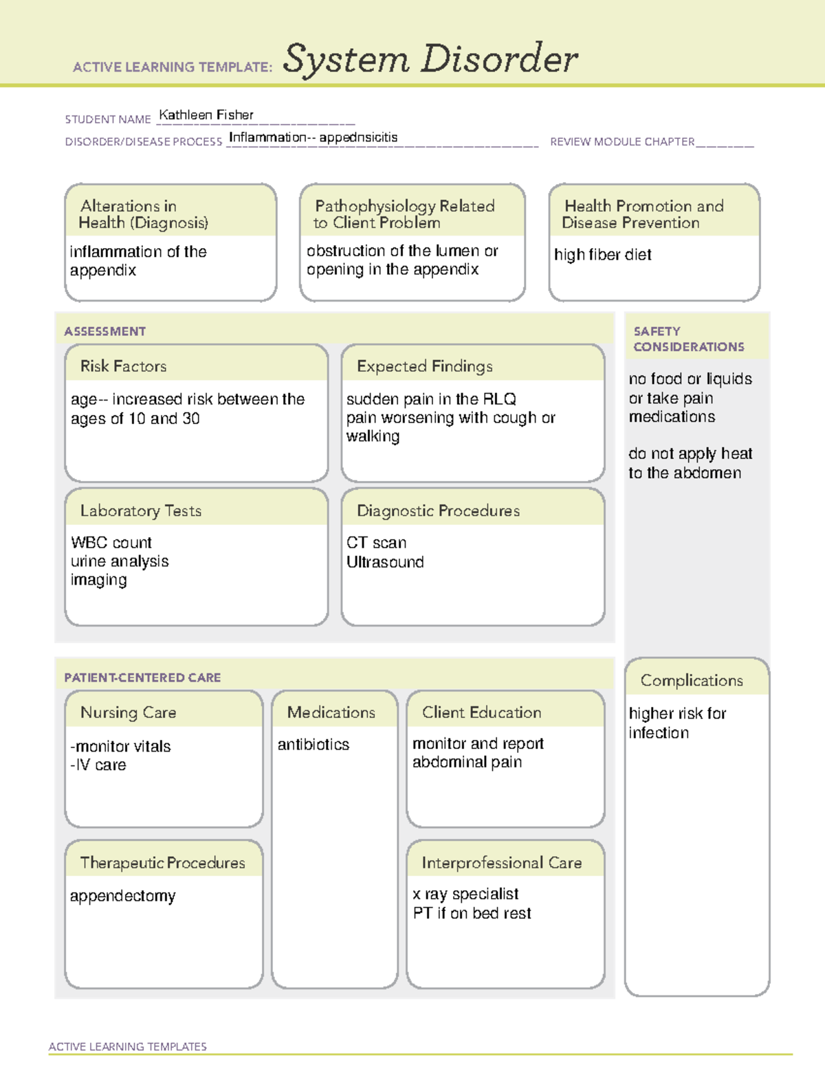 Systemdisorder inflammation - ACTIVE LEARNING TEMPLATES System Disorder ...