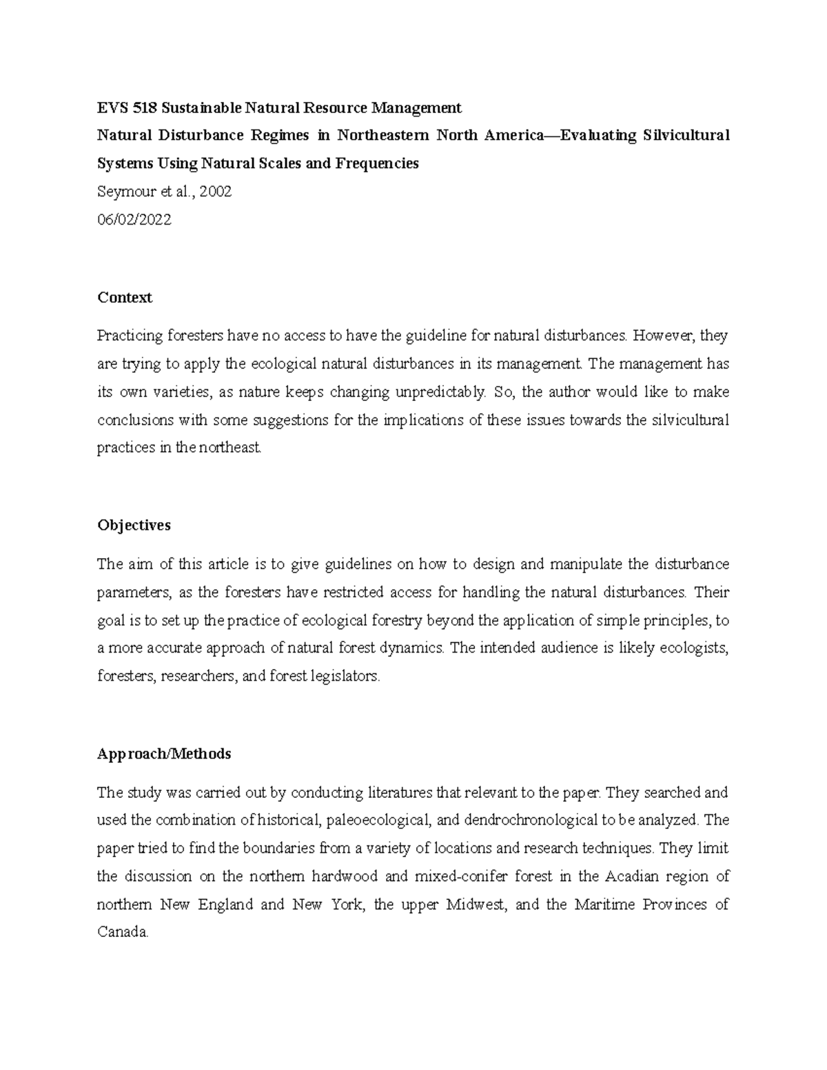 Summary 4 - summarizing the course from journal sources. - EVS 518 ...