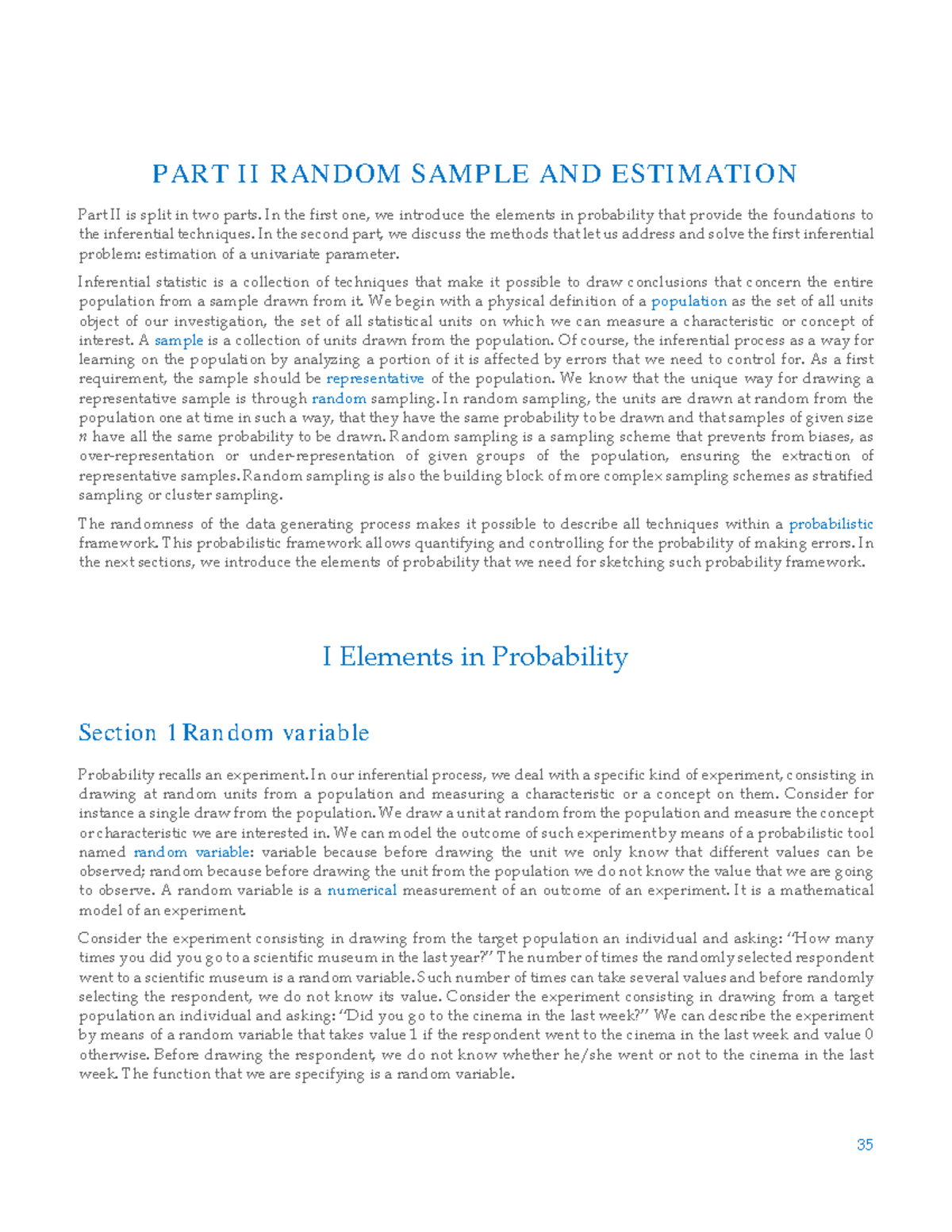 Part 2 Probability - PART II RANDOM SAMPLE AND ESTIMATION Part II is ...
