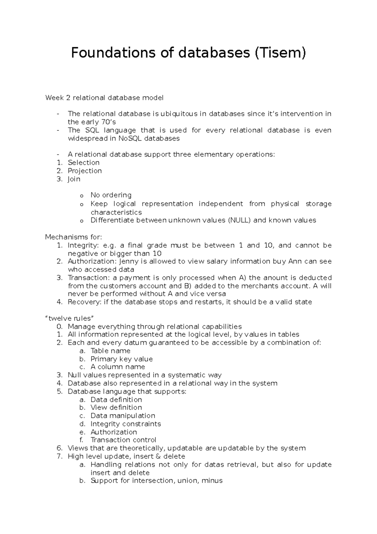 Foundations of databases selection 2 projection 3 join o no