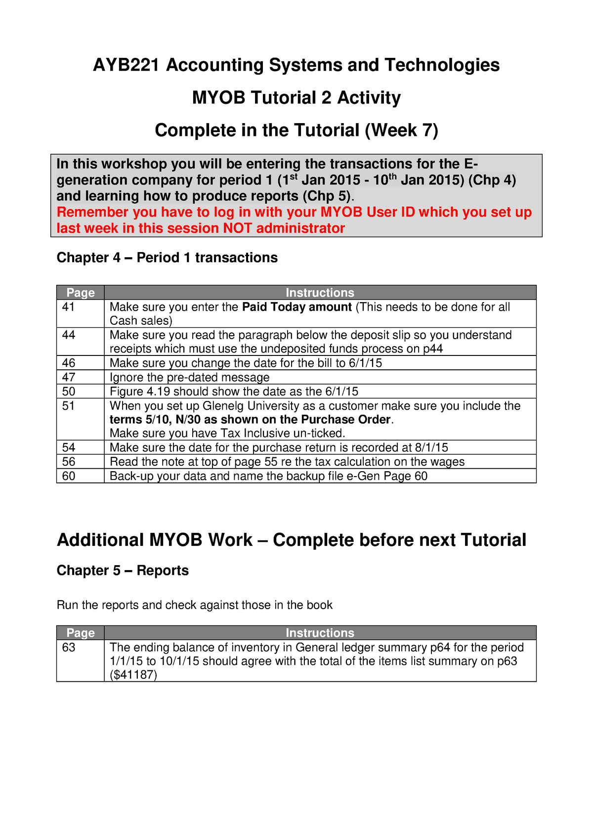 MYOB Tutorial 2 Activity - AYB221 Accounting Systems And Technologies ...