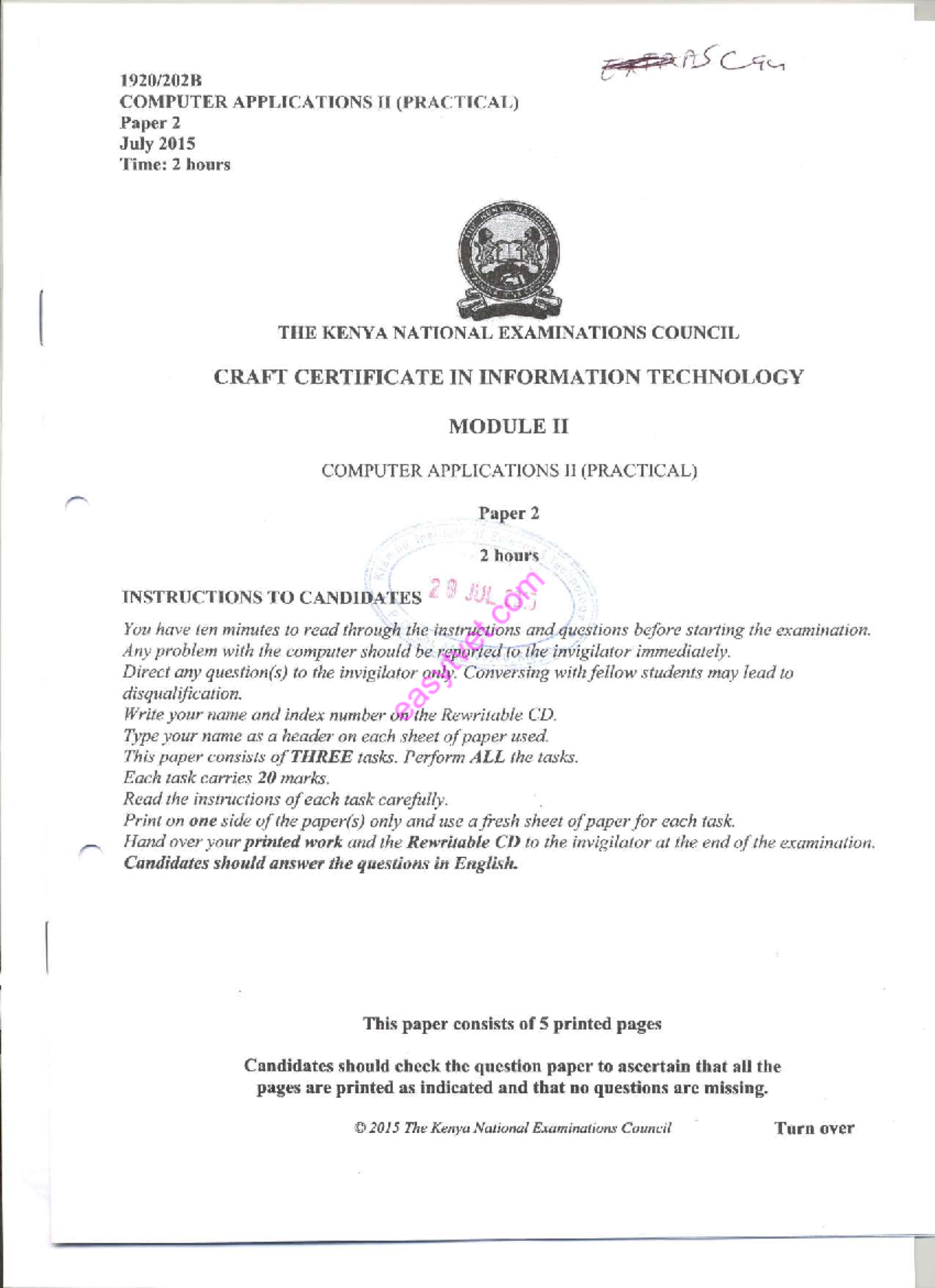 Knec Exams Past Papers - Certificate In Information Communication ...