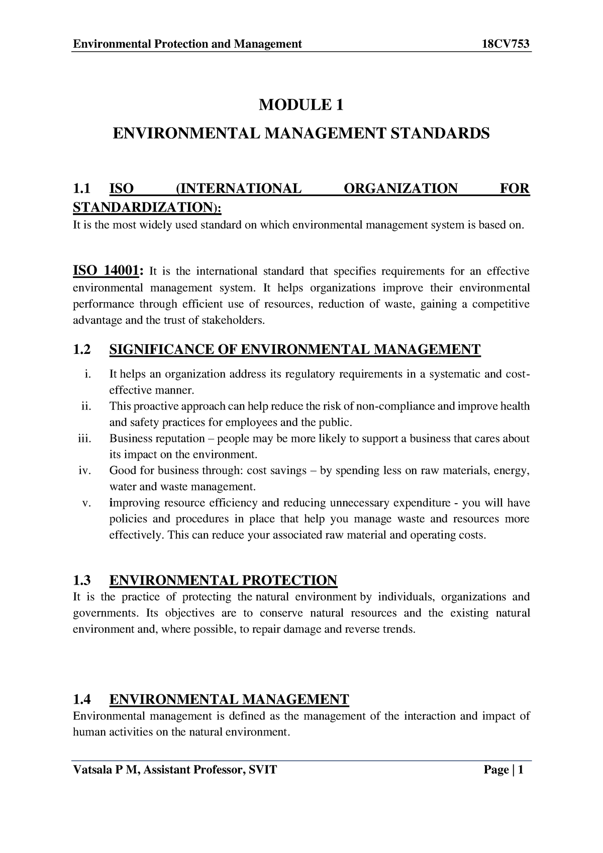 EPM-Module 1pdf - Notes - MODULE 1 ENVIRONMENTAL MANAGEMENT STANDARDS 1 ...