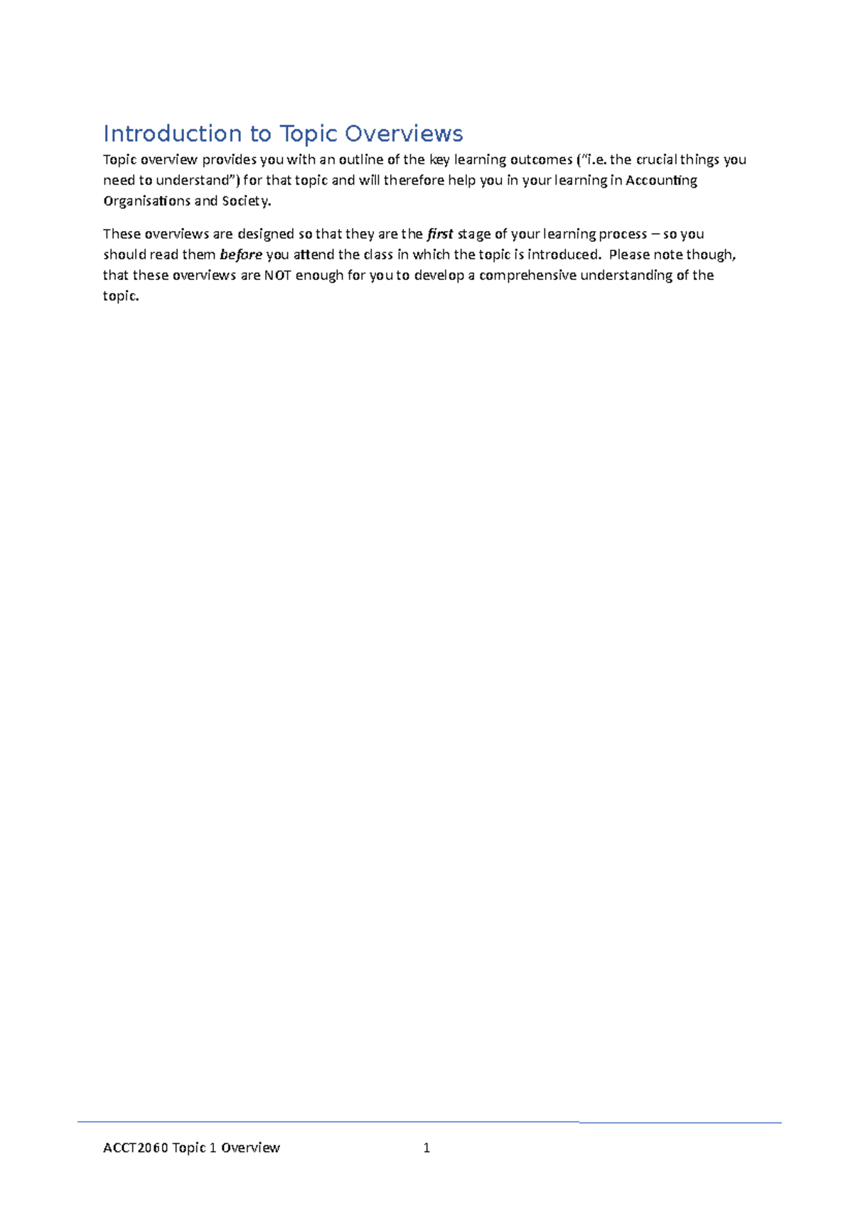 Topic 1 Overview-N-1 - summary of week one - Introduction to Topic ...