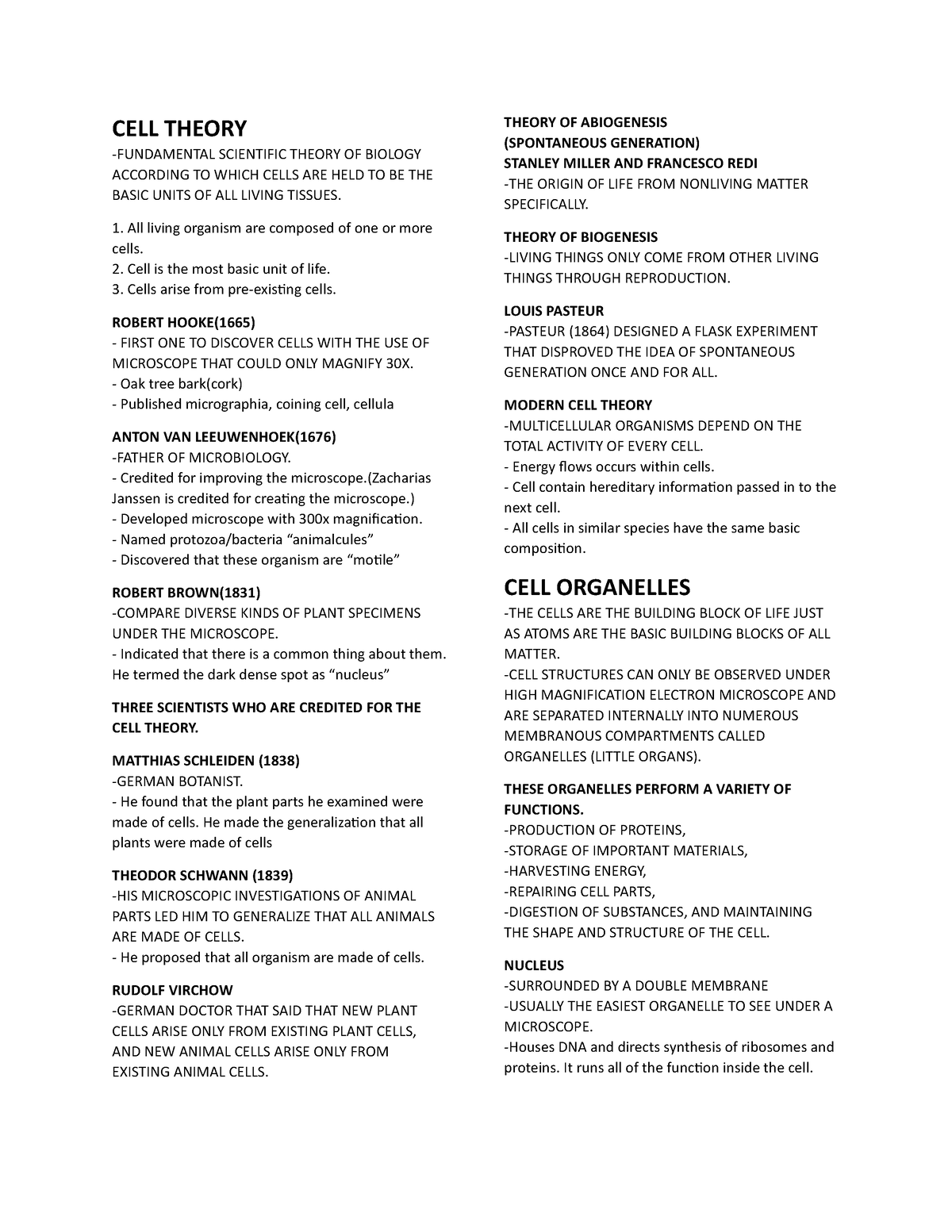 Biology- Reviewer - CELL THEORY -FUNDAMENTAL SCIENTIFIC THEORY OF ...