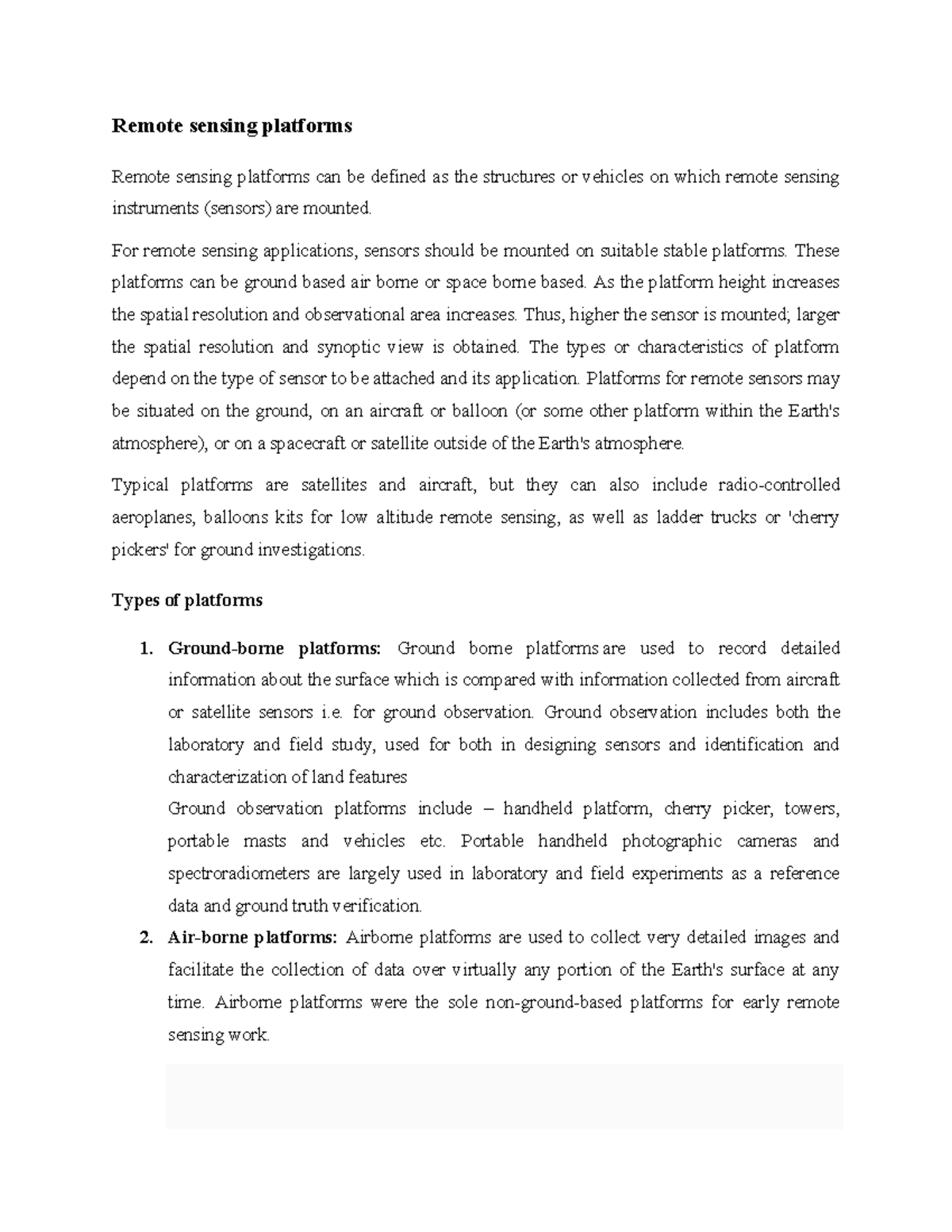 Remote sensing platforms - Remote sensing platforms Remote sensing ...