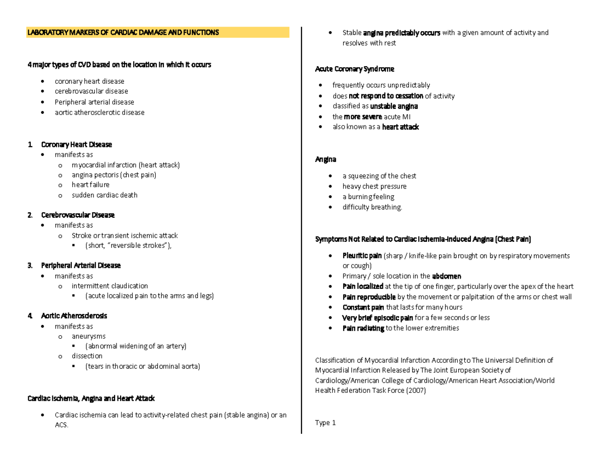 4. Laboratory Markers OF Cardiac Damage AND Functions LABORATORY