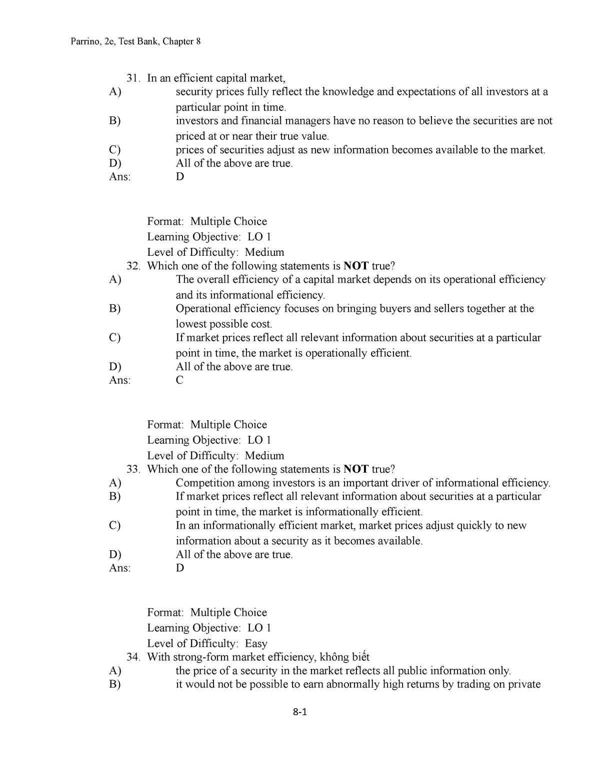 FIN202 Chap 8 Source - In An Efficient Capital Market, A) Security ...