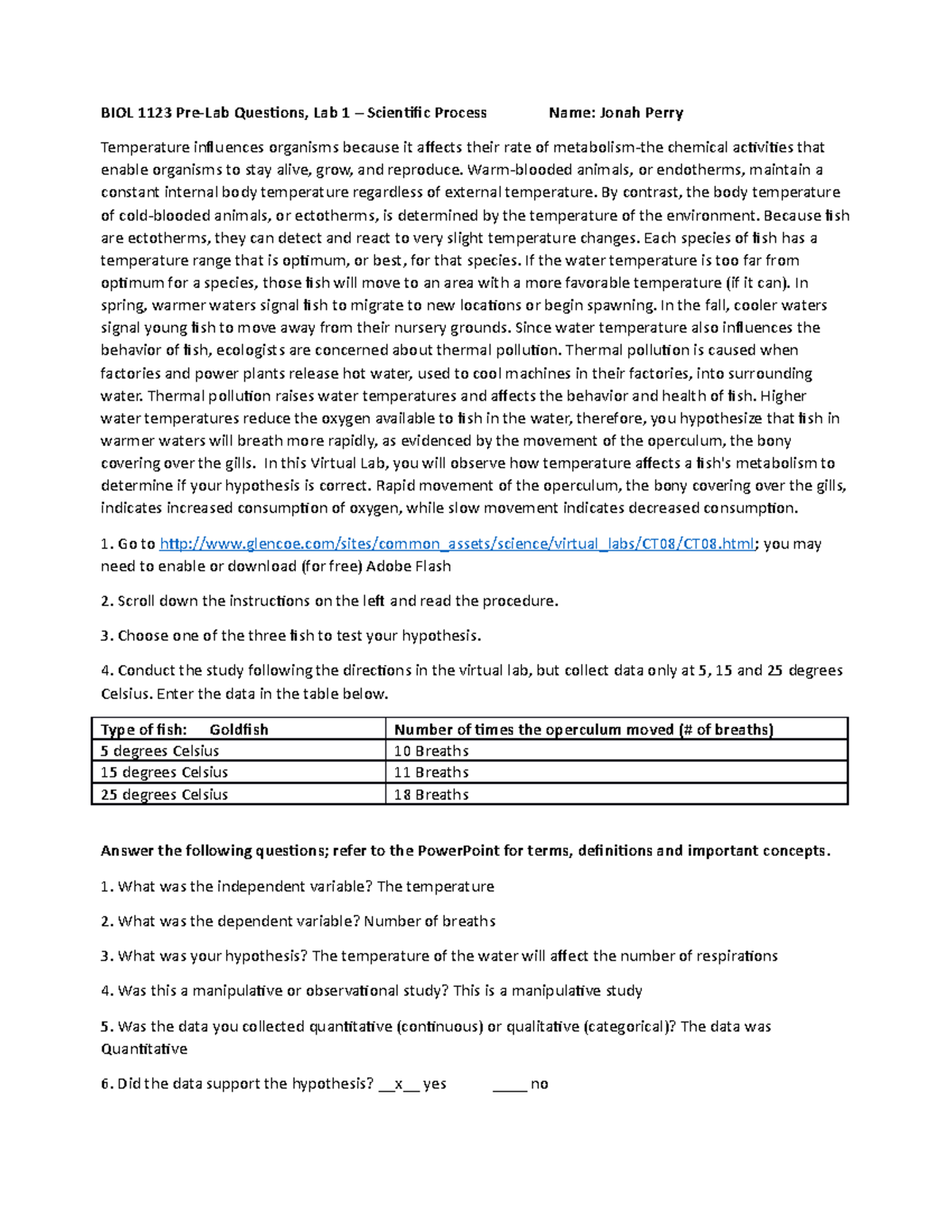 Lab 1 Pre Lab Questions Worksheet1 Biol 1123 Pre Lab Questions Lab 1 Scientific Process 5713