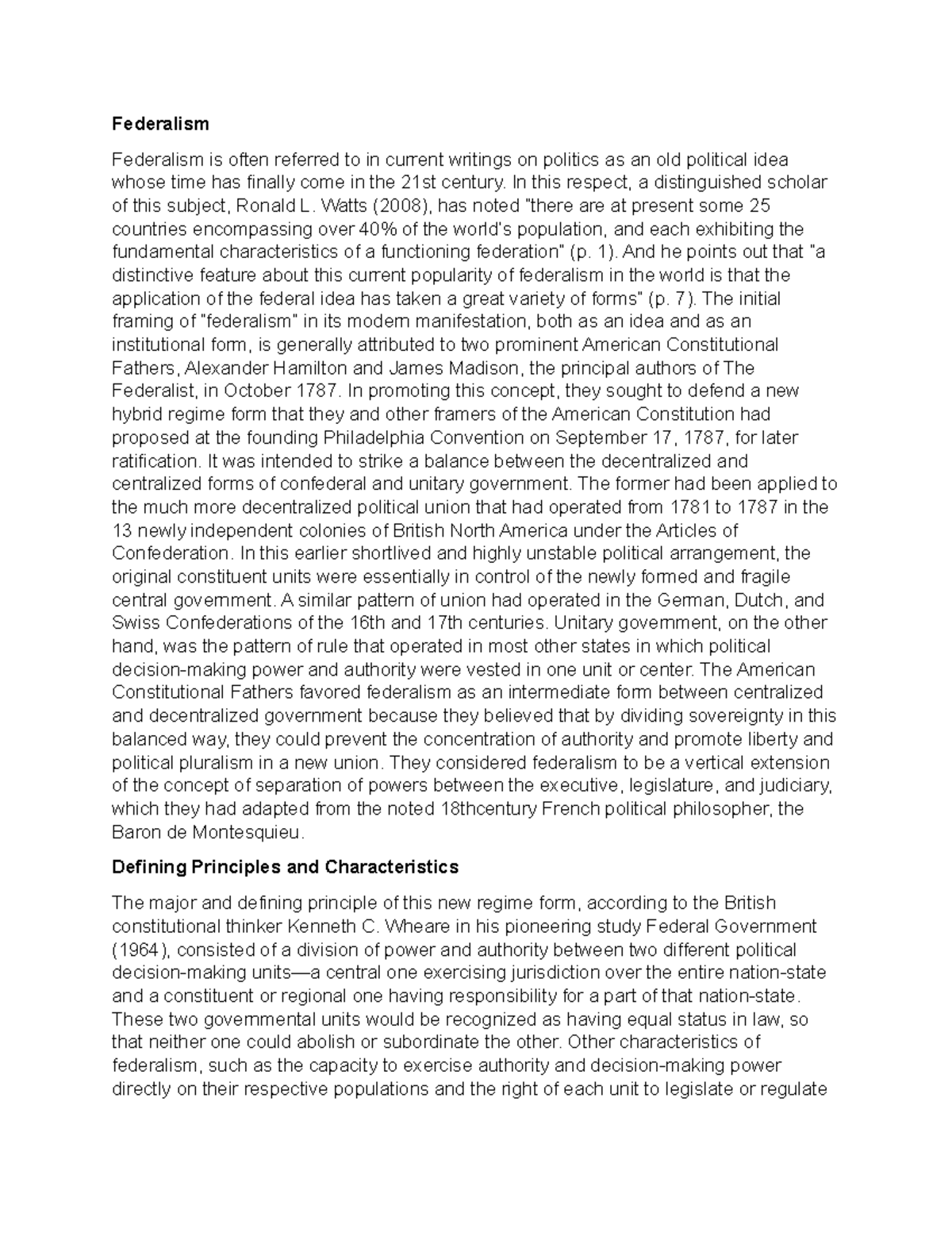 Federalism - Federalism Federalism is often referred to in current ...