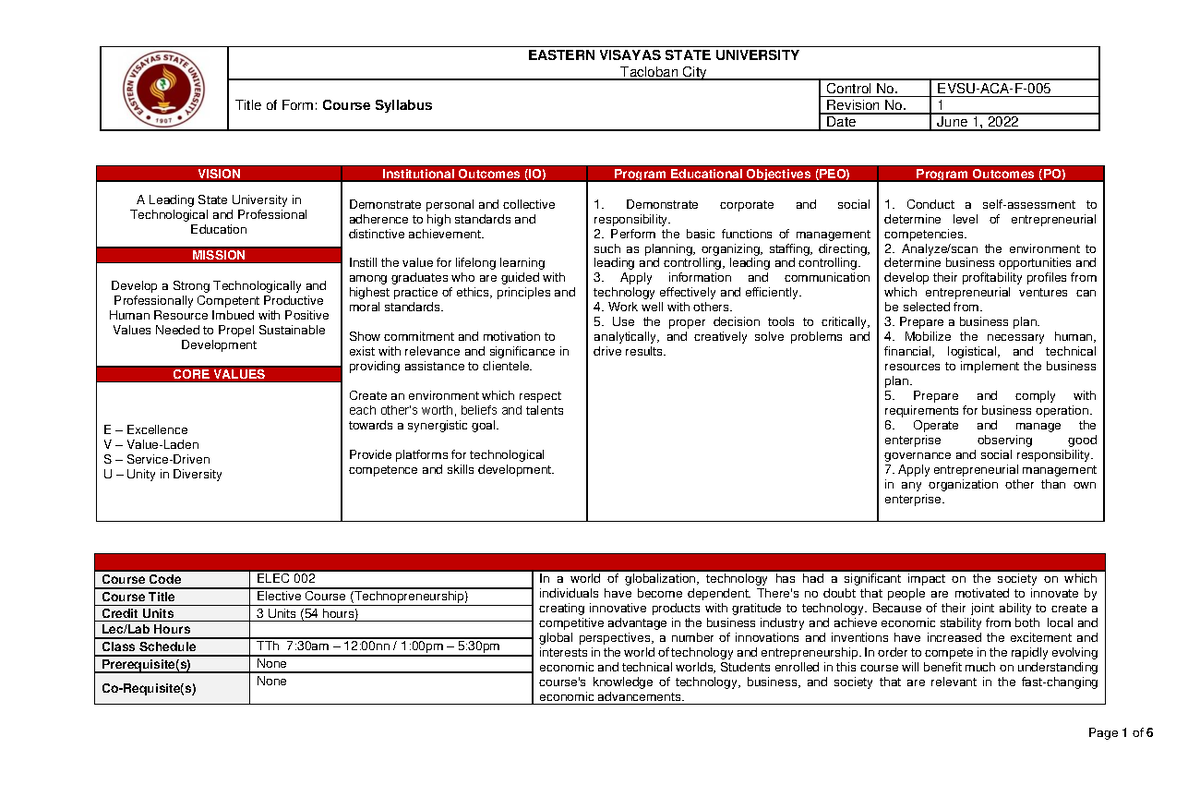 Technopreneurship Syllabus Mid Year Sem 2021 2022 - EASTERN VISAYAS ...