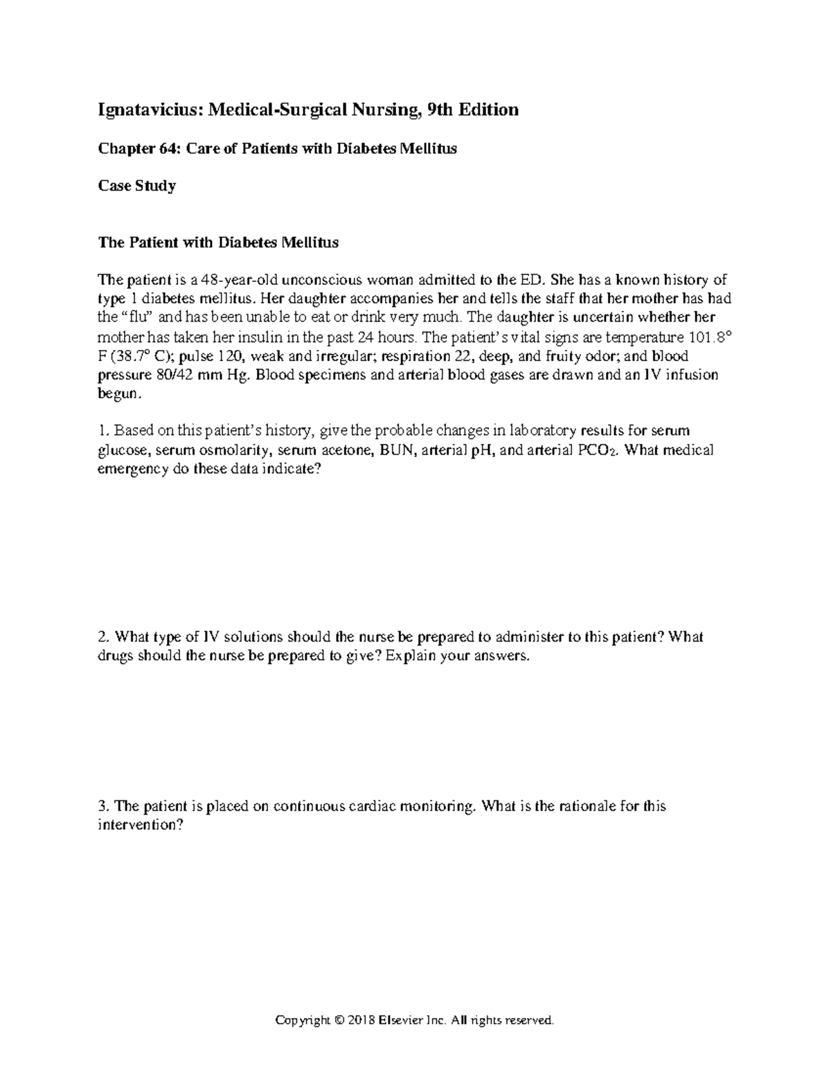 Case Study Diabetes Mellitus Adult Health Copyright © 2018 Elsevier