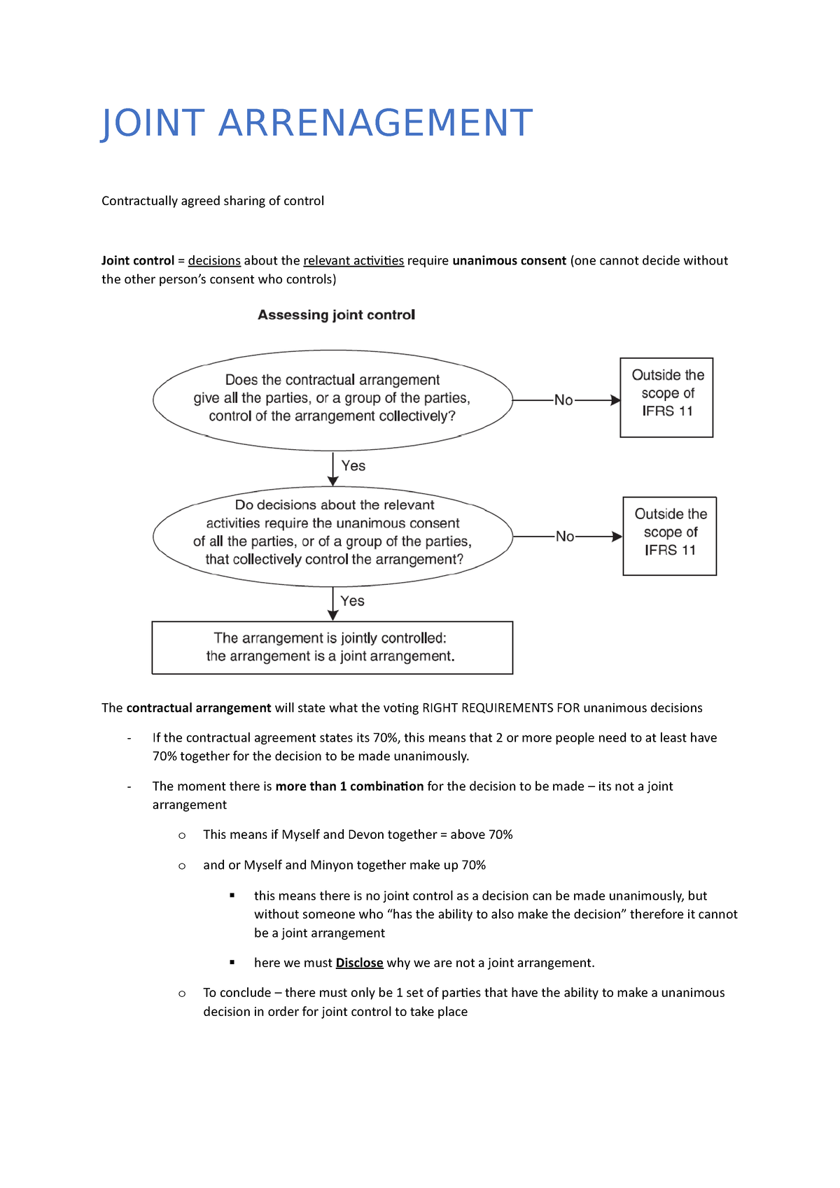 Joint Arrangement IFRS 11 - Notes - JOINT ARRENAGEMENT Contractually ...