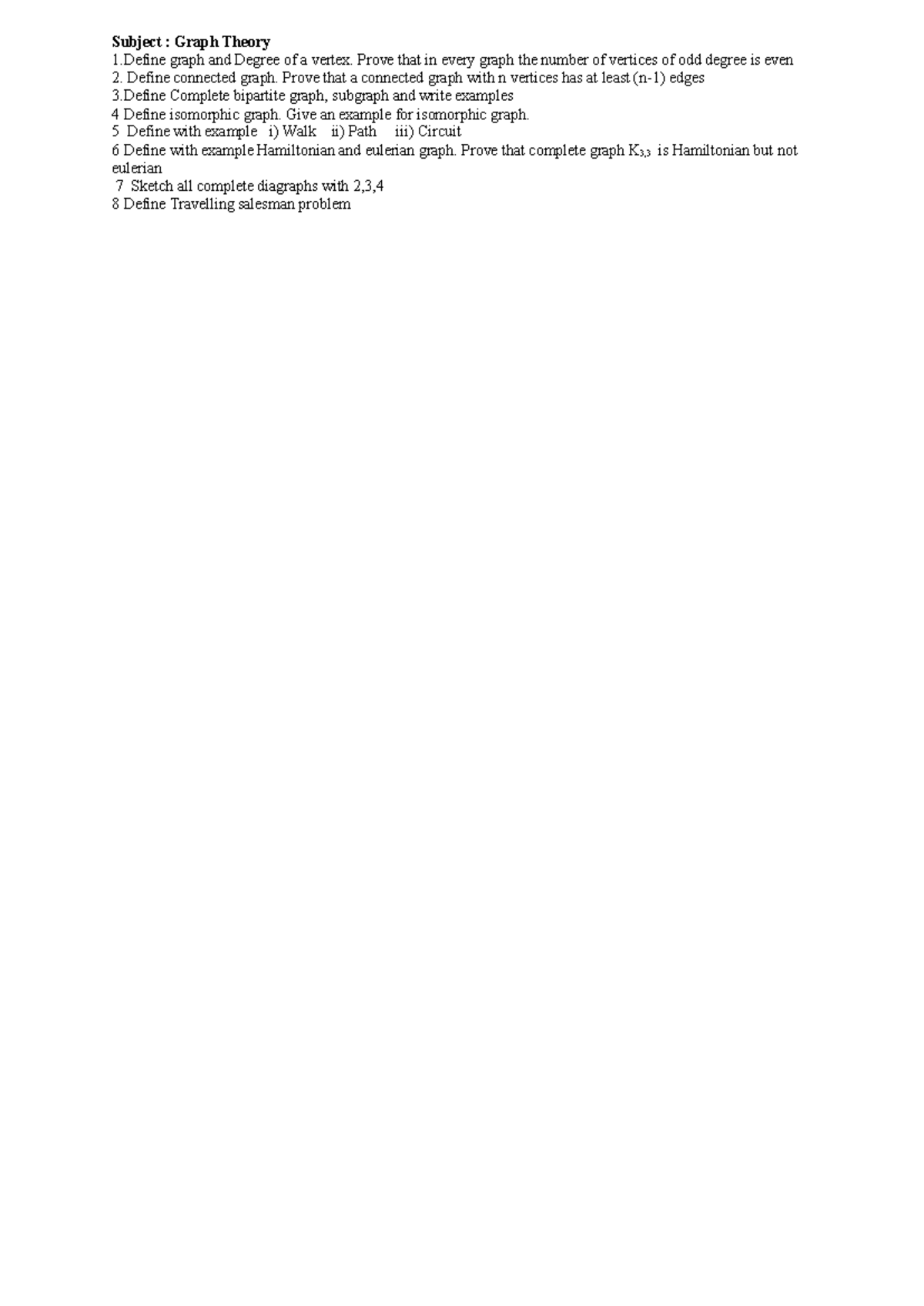 Graph theory - Subject : Graph Theory 1 graph and Degree of a vertex ...