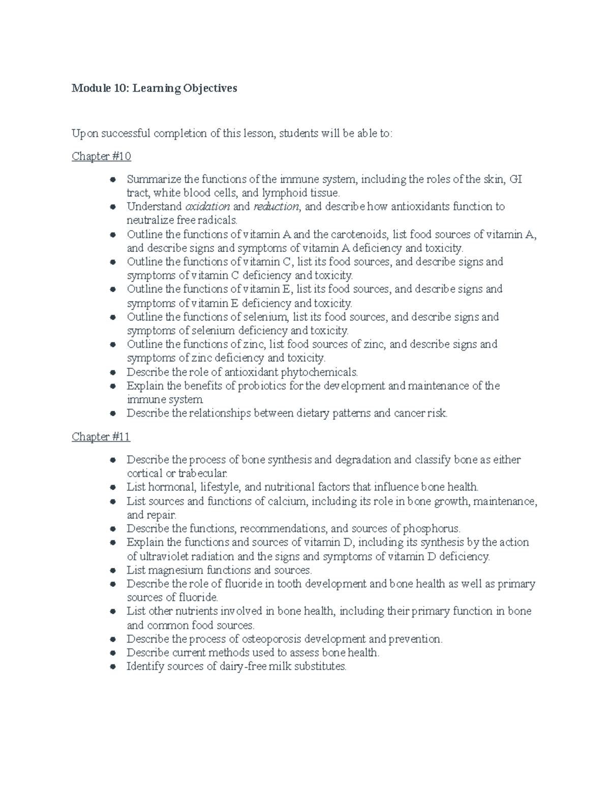 Module 10 Learning Objectives - Module 10: Learning Objectives Upon ...