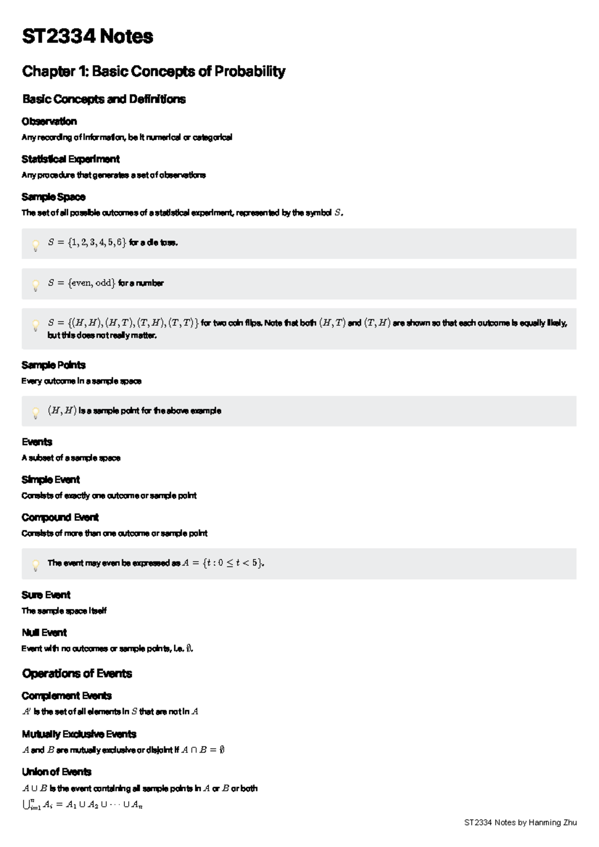 ST2334 Notes - Asdasd - ST 2334 Notes Chapter 1: Basic Concepts Of ...