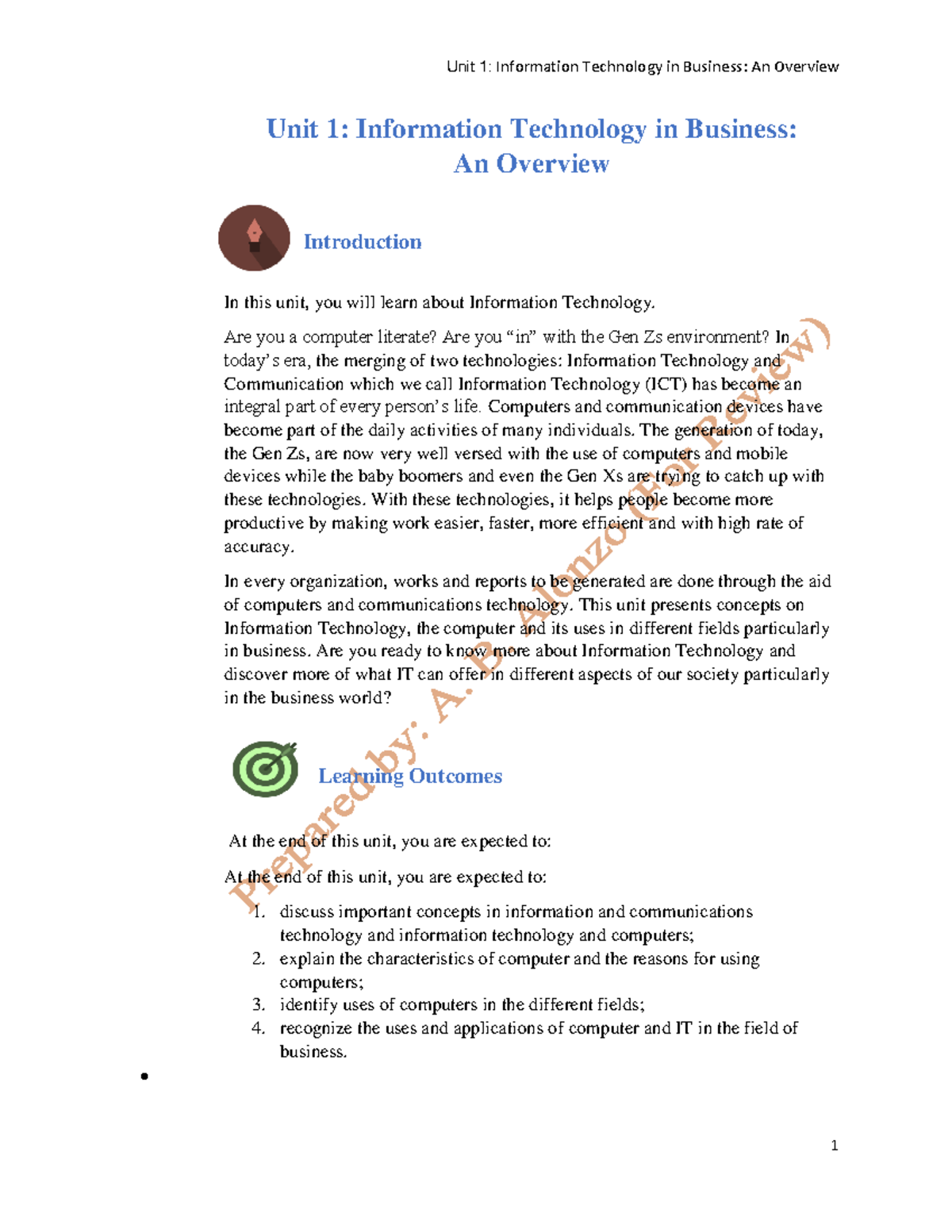 Unit 1 IT in Business An Overview - Unit 1: Information Technology in ...