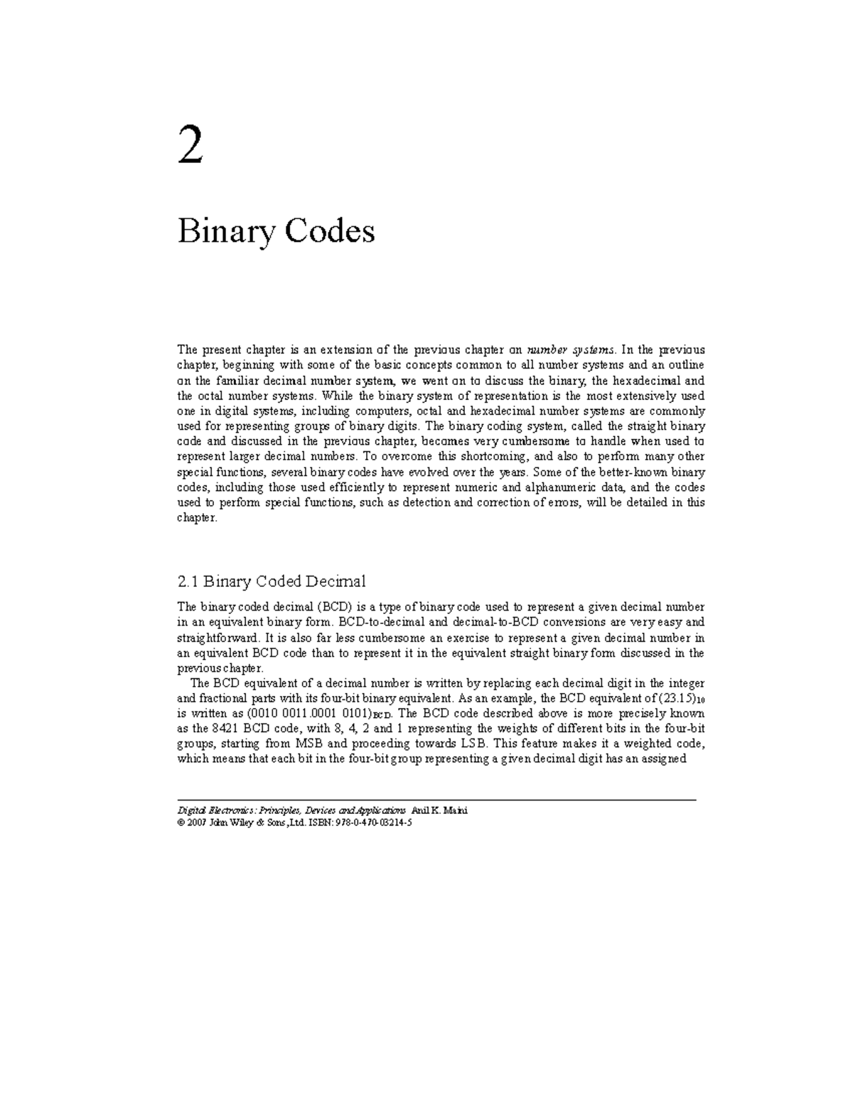 Binary Codes Electronics 2 Binary Codes The present chapter is an