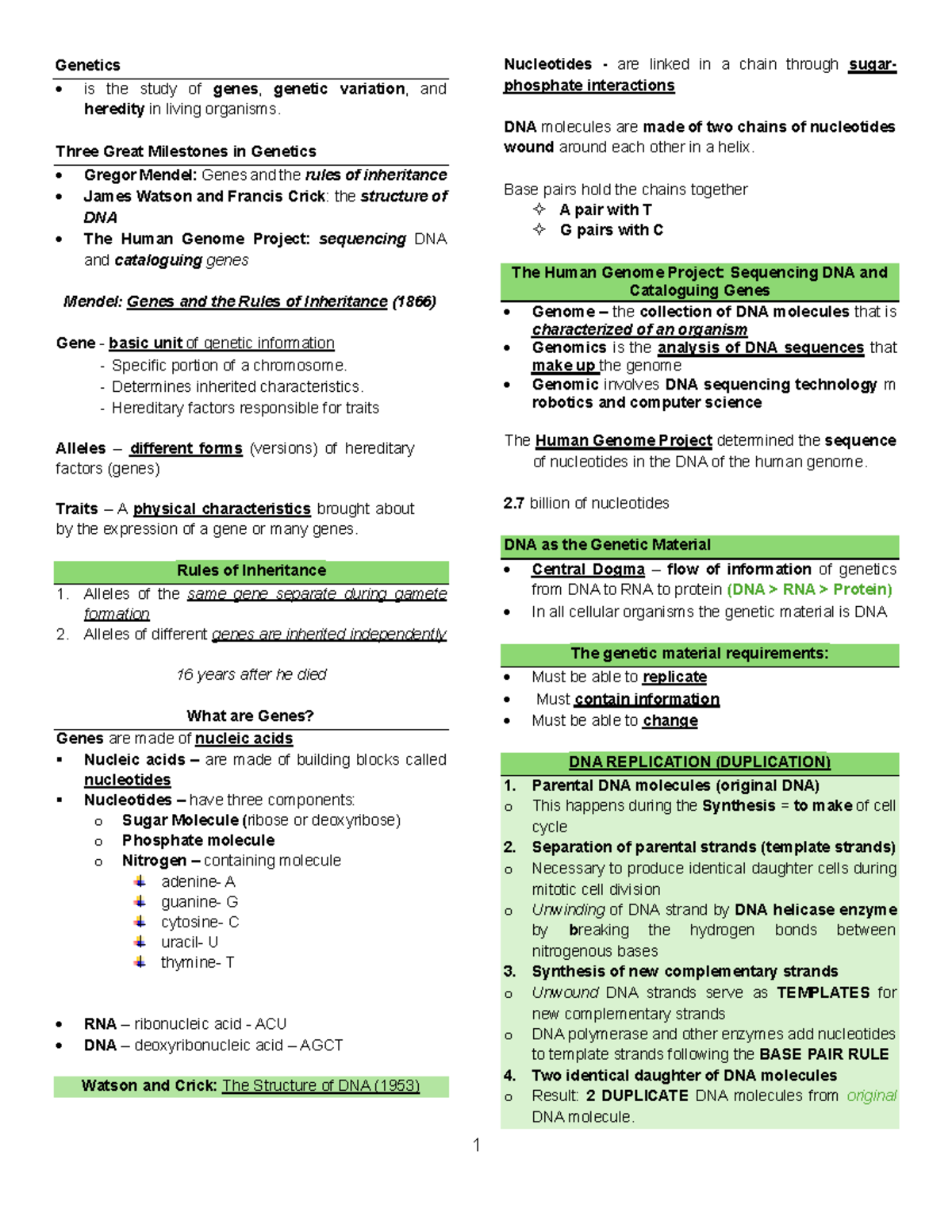 GENE311-Reviewer- Prelims - Genetics is the study of genes, genetic ...