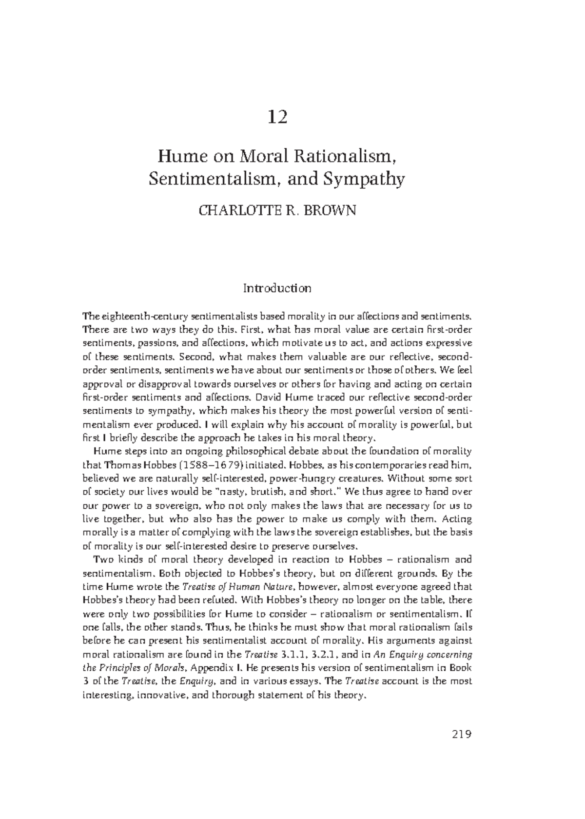 BrownHume moral rationalism 12 Hume on Moral Rationalism