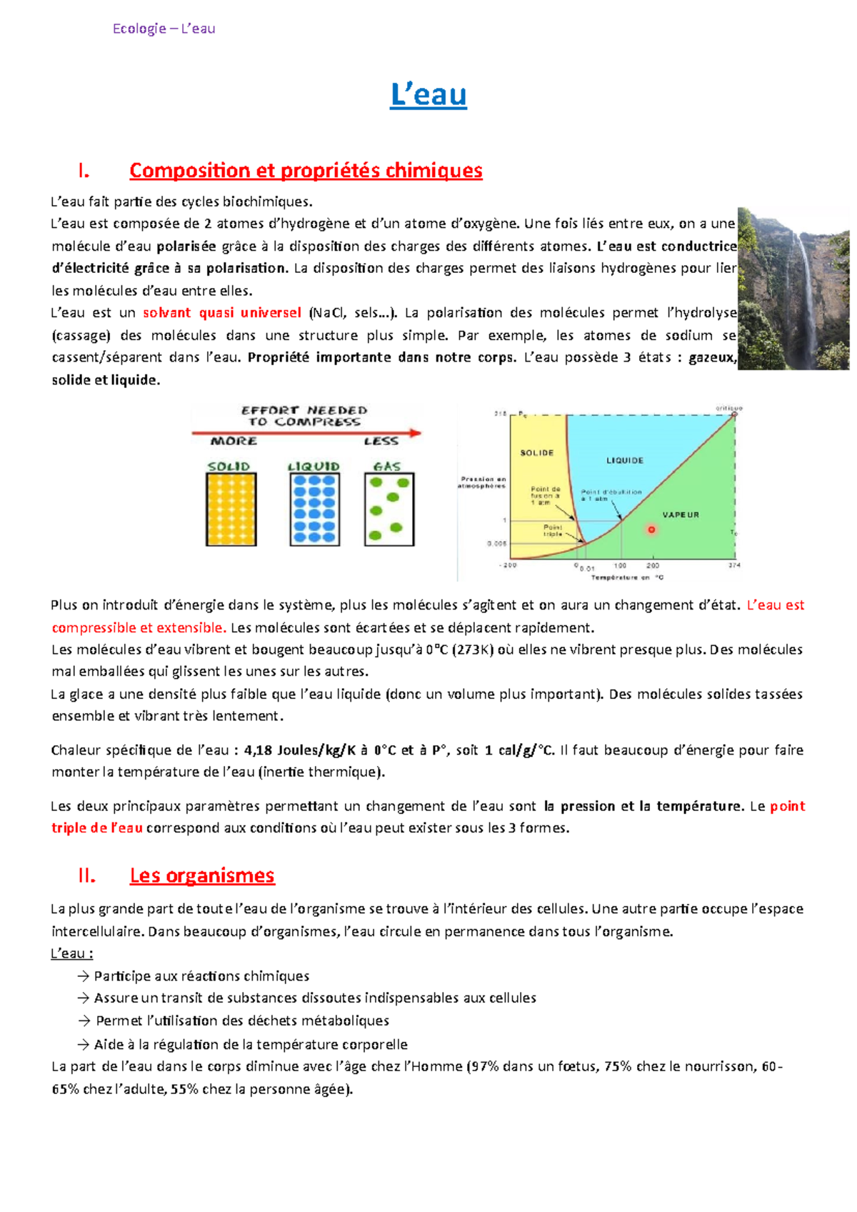 Cours sur l'eau du pr Patat - L’eau I. Composition et propriétés ...