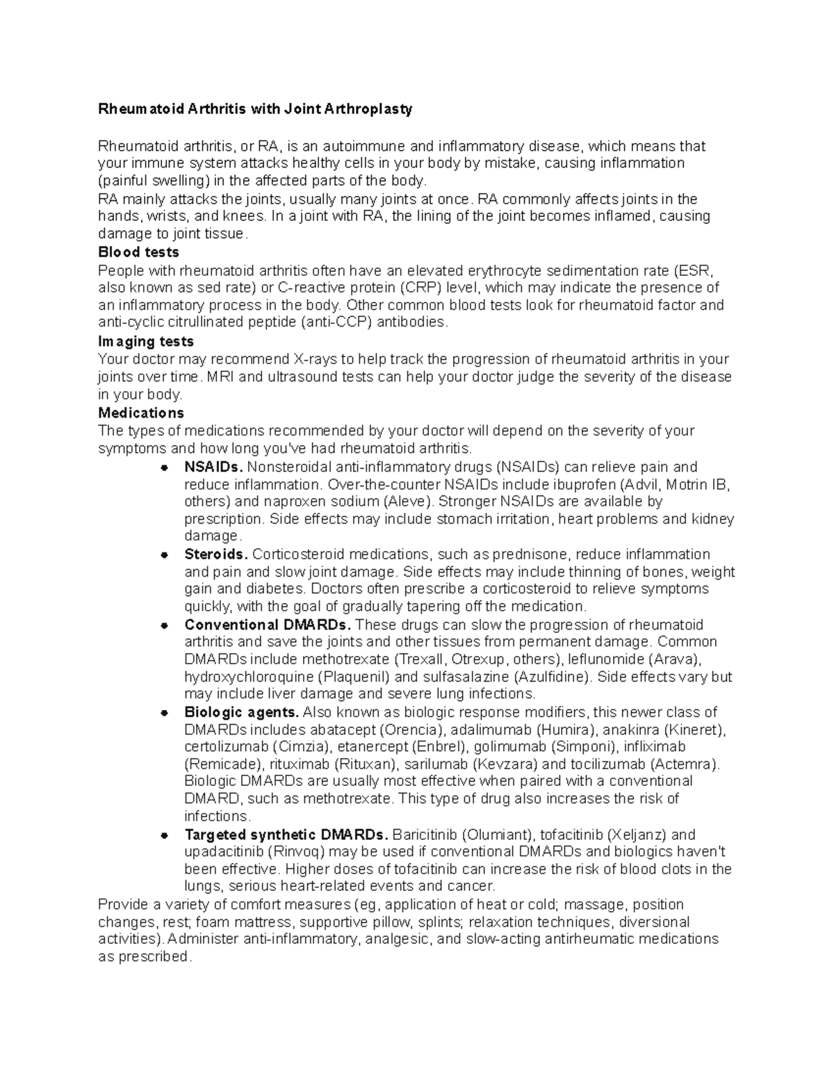 Clinical Week 13 notes - Rheumatoid Arthritis with Joint Arthroplasty ...