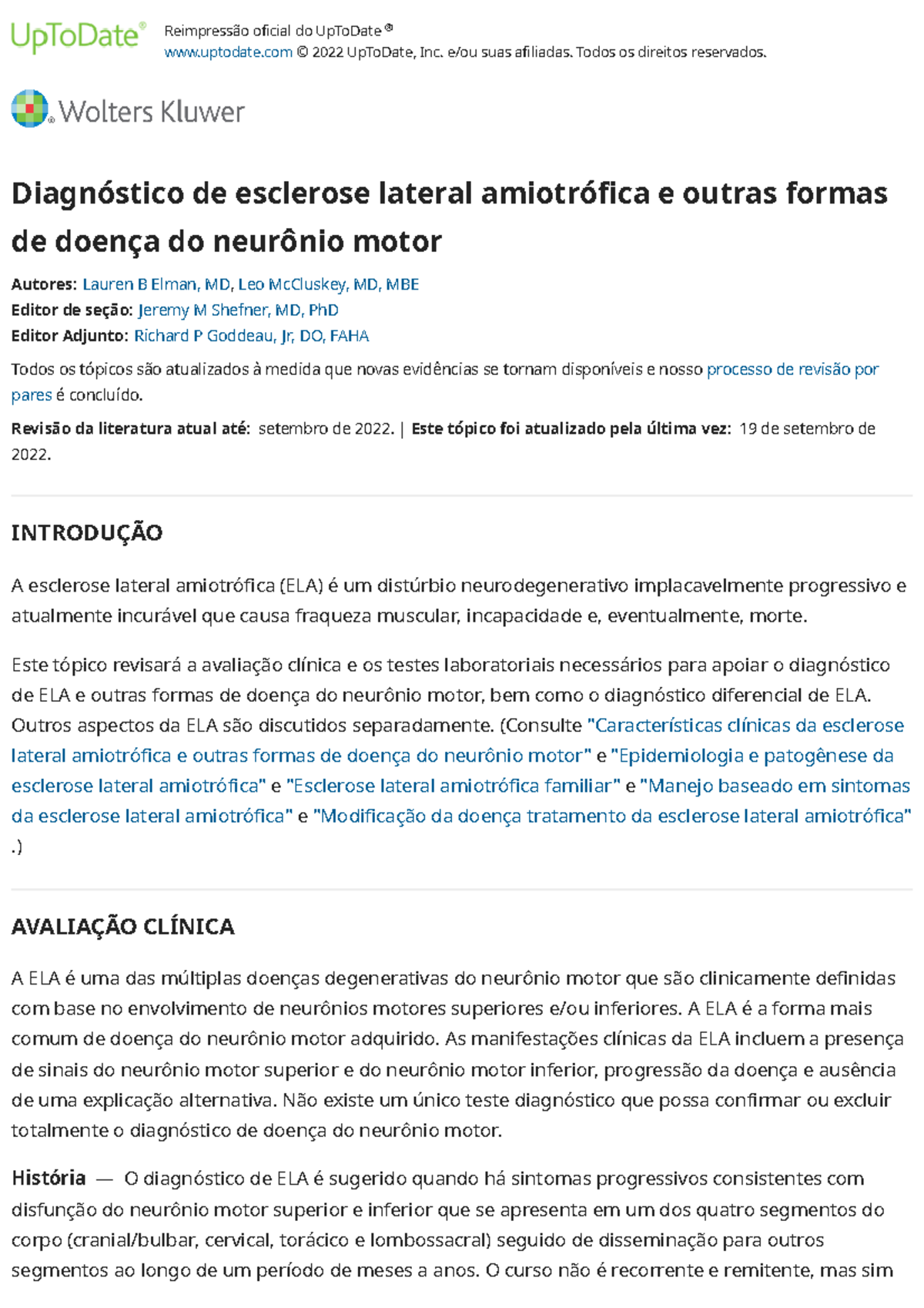 Diagnóstico de esclerose lateral amiotrófica e outras formas de doença ...