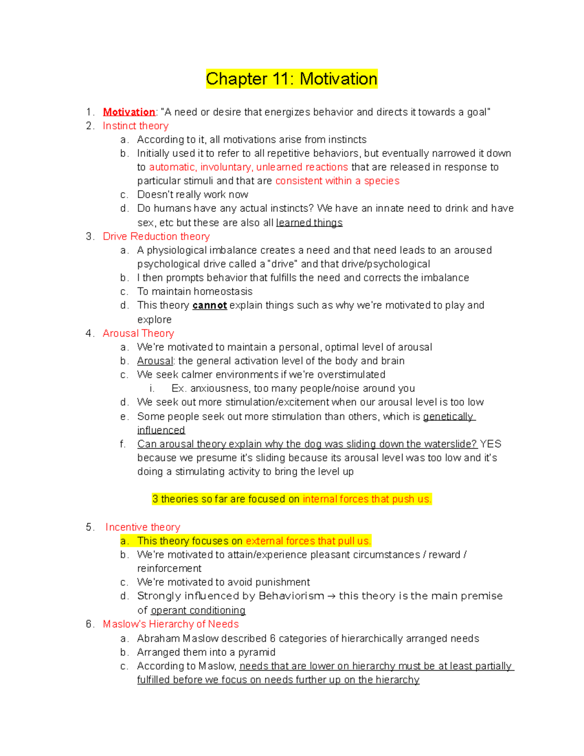 Motivation Theories and Hierarchy of Needs - Studocu