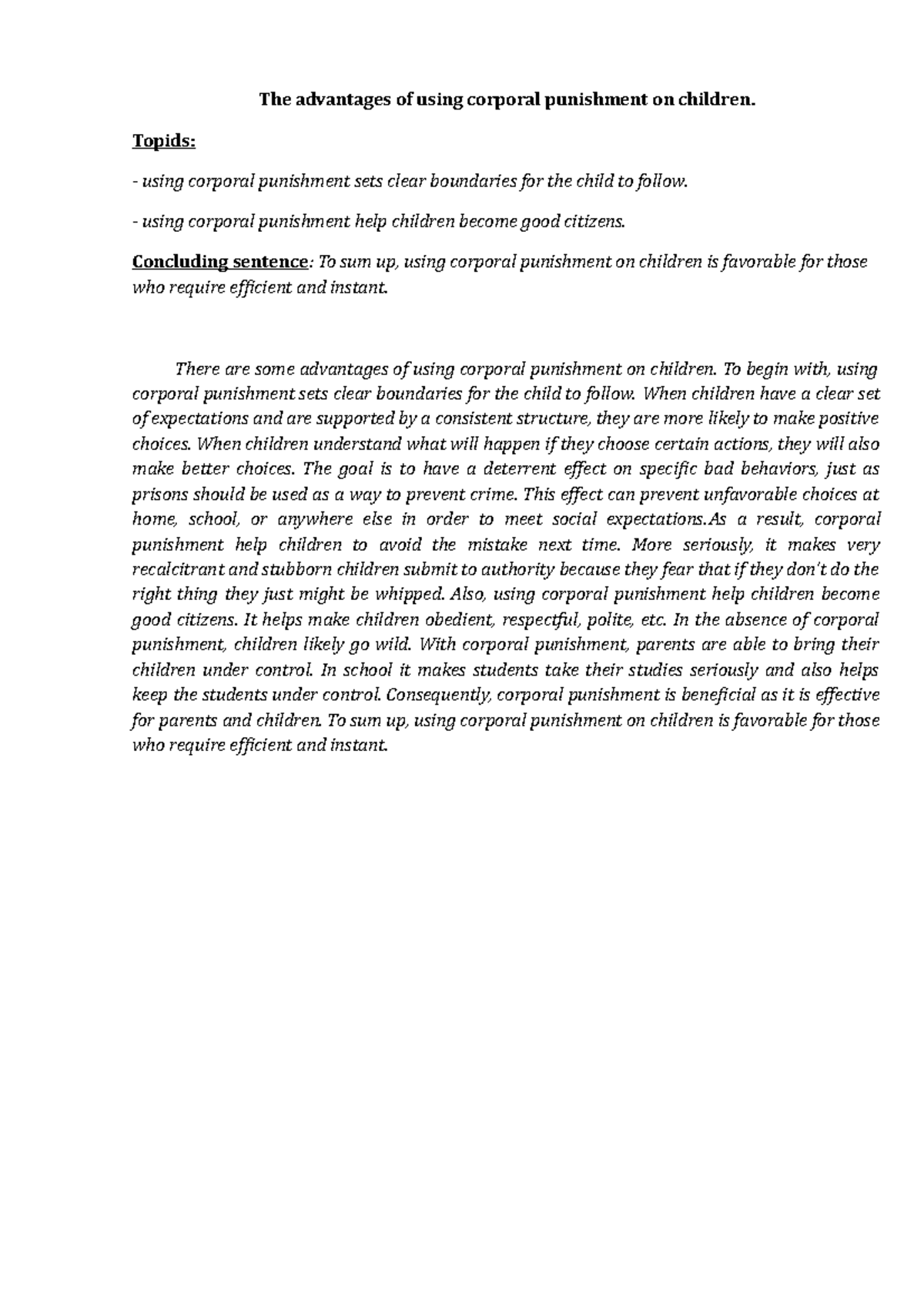 The Advantages Of Corporal Punishment The Advantages Of Using